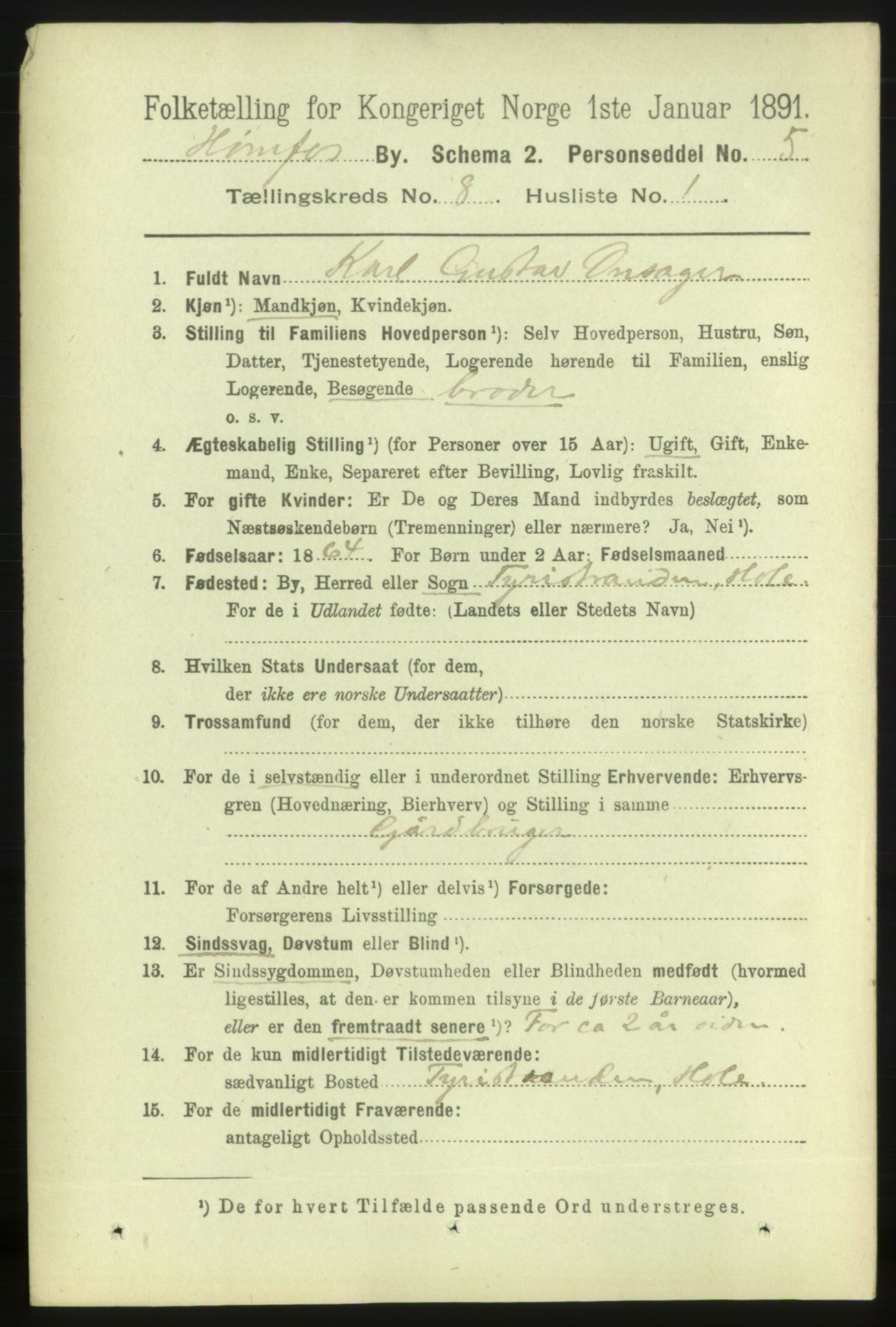 RA, 1891 census for 0601 Hønefoss, 1891, p. 1250