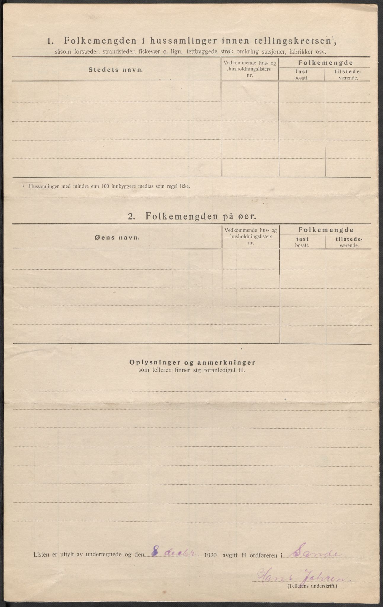 SAKO, 1920 census for Sande, 1920, p. 22