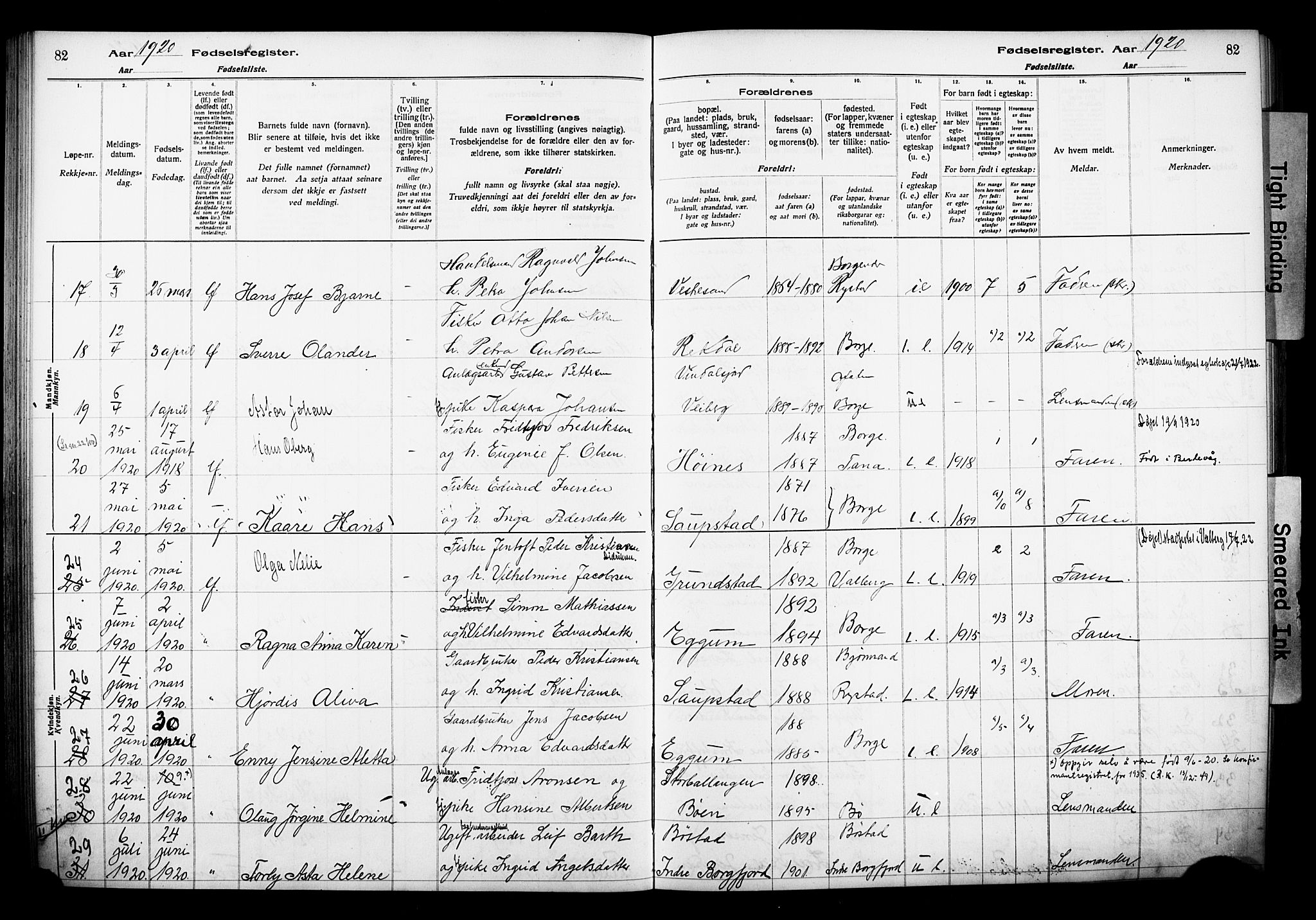 Ministerialprotokoller, klokkerbøker og fødselsregistre - Nordland, AV/SAT-A-1459/880/L1145: Birth register no. 880.II.4.1, 1916-1929, p. 82