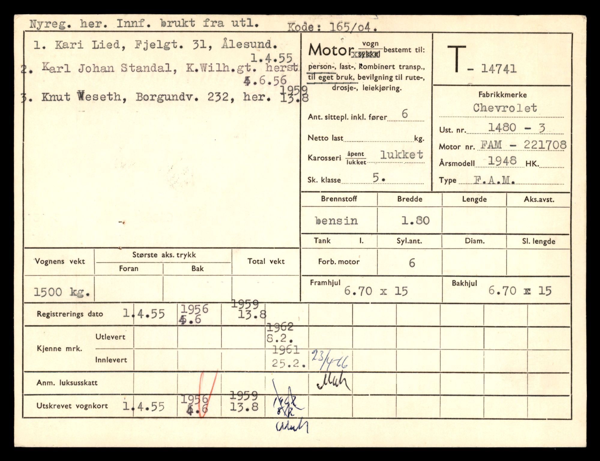 Møre og Romsdal vegkontor - Ålesund trafikkstasjon, AV/SAT-A-4099/F/Fe/L0048: Registreringskort for kjøretøy T 14721 - T 14863, 1927-1998, p. 407