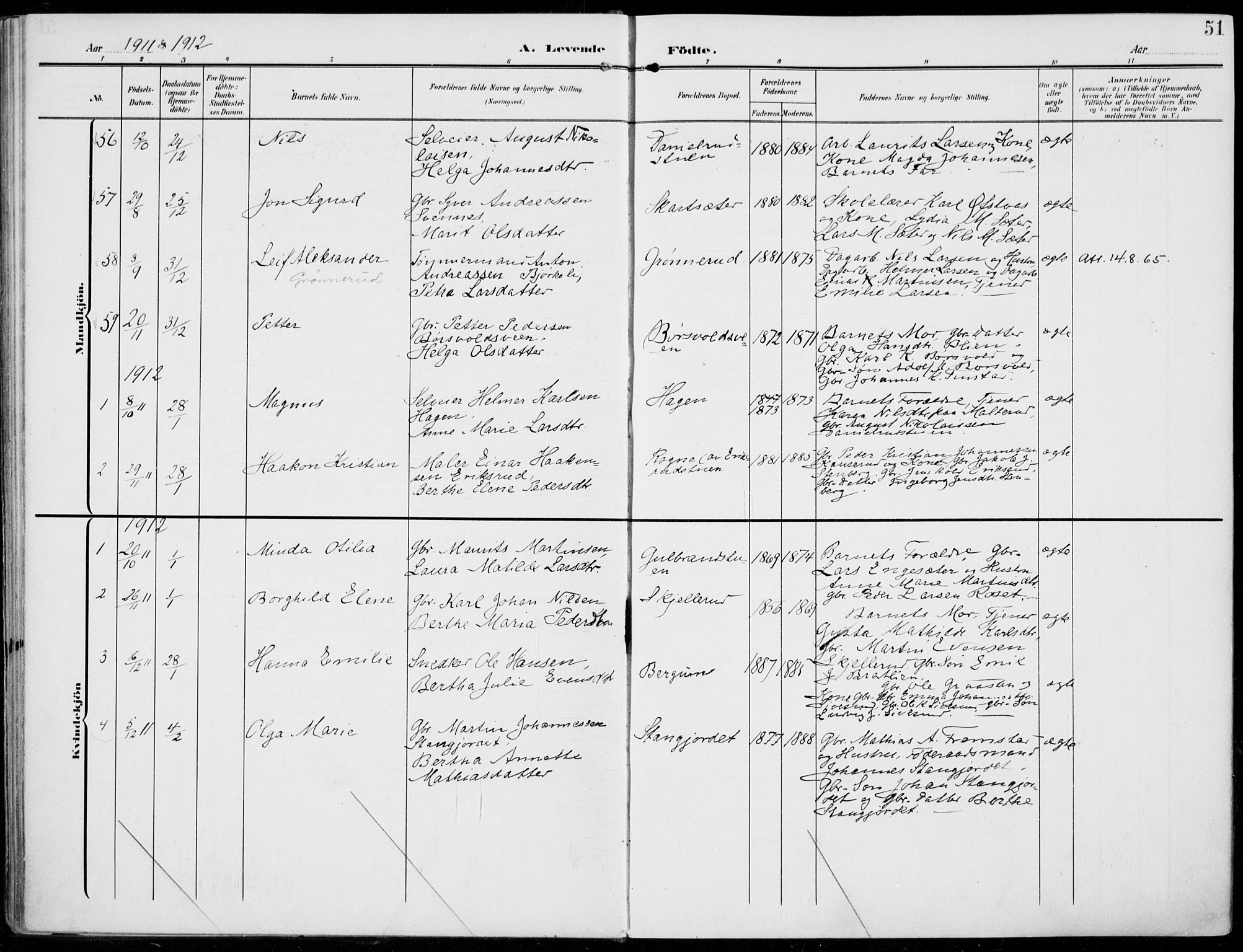 Vestre Toten prestekontor, SAH/PREST-108/H/Ha/Haa/L0014: Parish register (official) no. 14, 1907-1920, p. 51