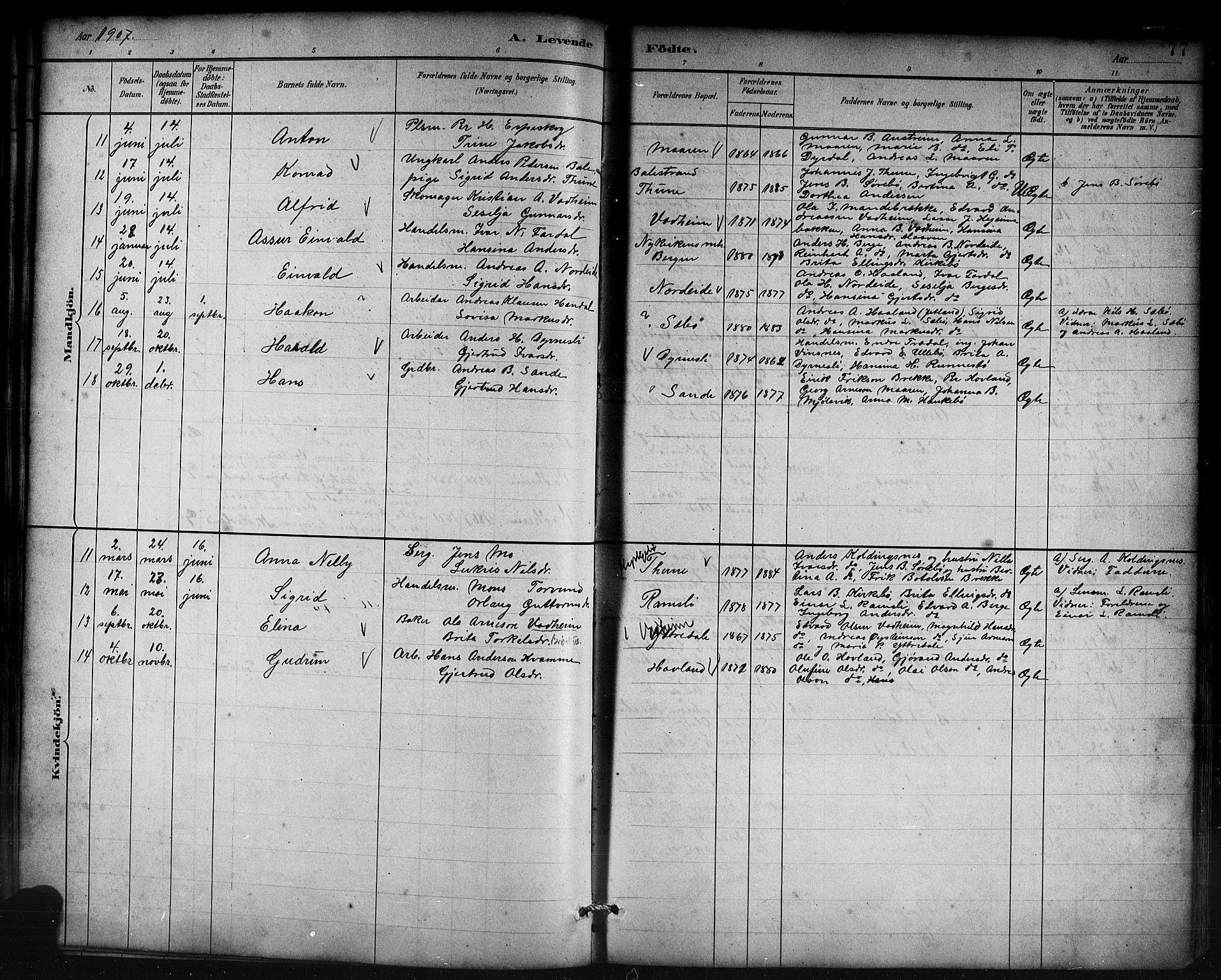 Lavik sokneprestembete, AV/SAB-A-80901: Parish register (copy) no. B 3, 1882-1913, p. 77