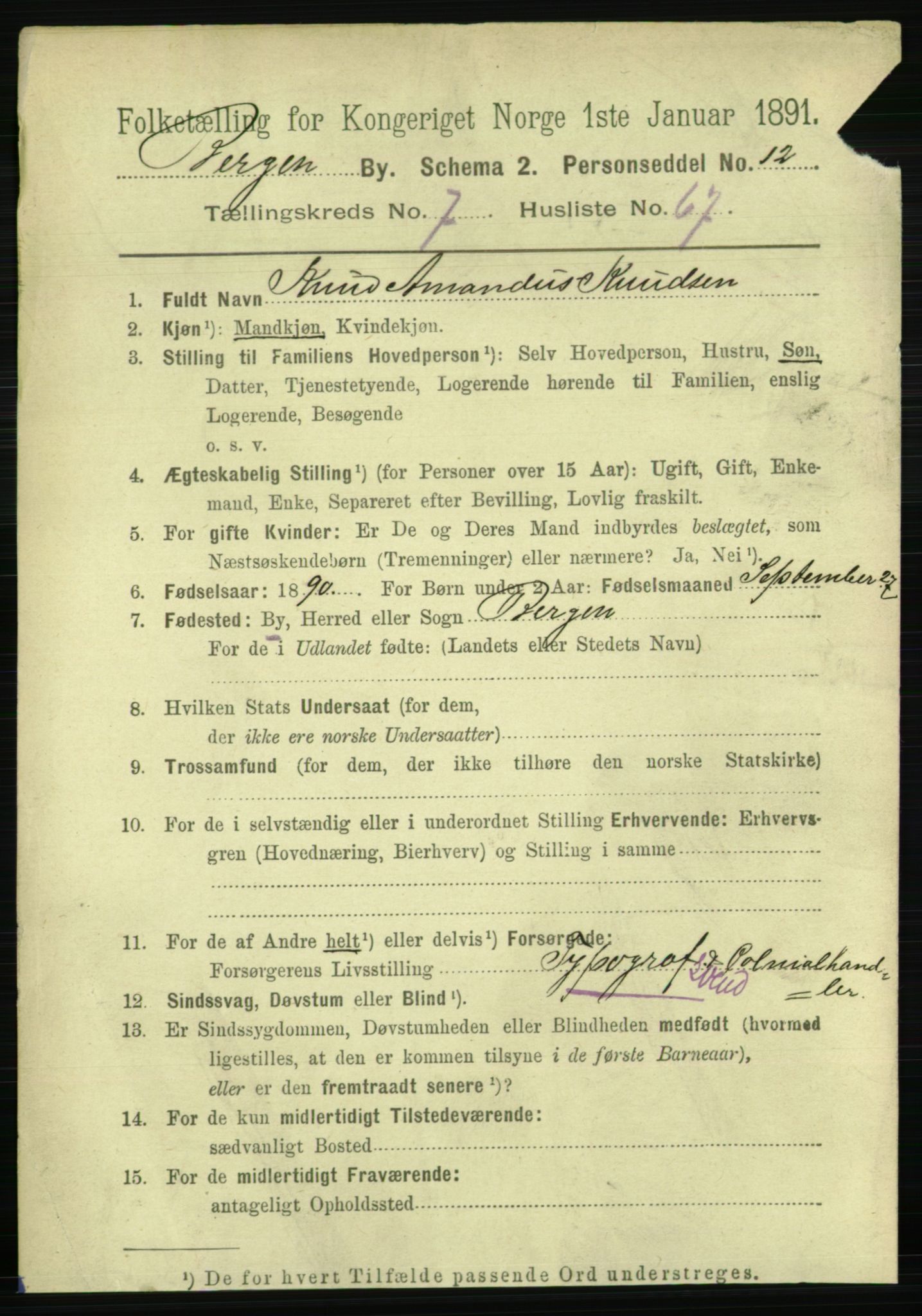 RA, 1891 Census for 1301 Bergen, 1891, p. 16550