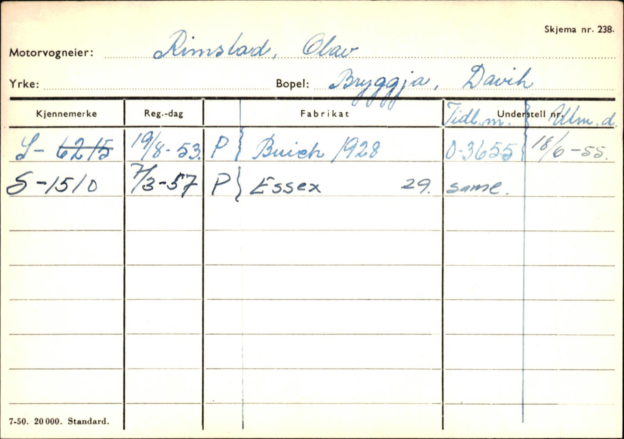 Statens vegvesen, Sogn og Fjordane vegkontor, AV/SAB-A-5301/4/F/L0144: Registerkort Vågsøy A-R, 1945-1975, p. 2405