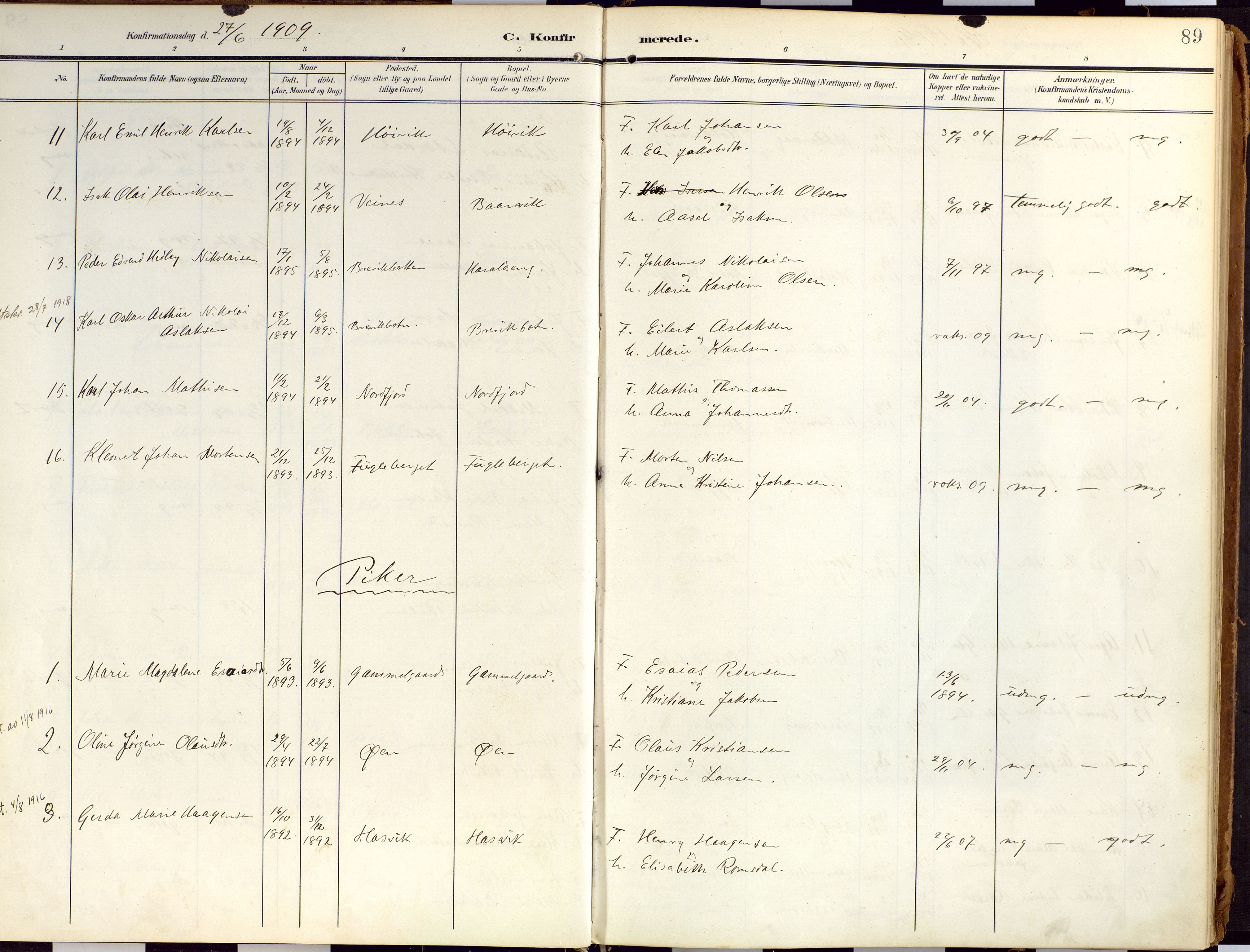 Loppa sokneprestkontor, SATØ/S-1339/H/Ha/L0010kirke: Parish register (official) no. 10, 1907-1922, p. 89