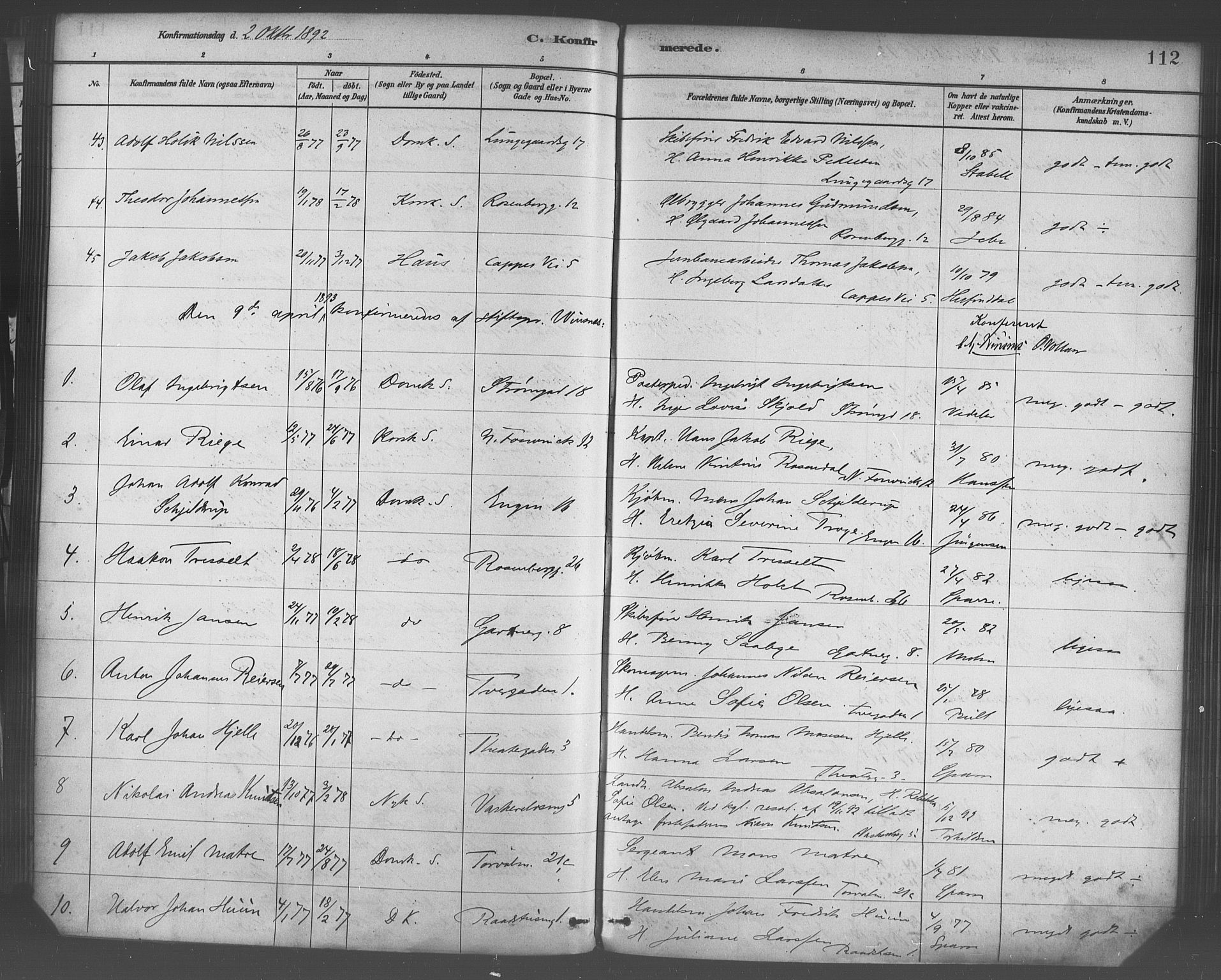 Domkirken sokneprestembete, SAB/A-74801/H/Haa/L0030: Parish register (official) no. C 5, 1880-1898, p. 112