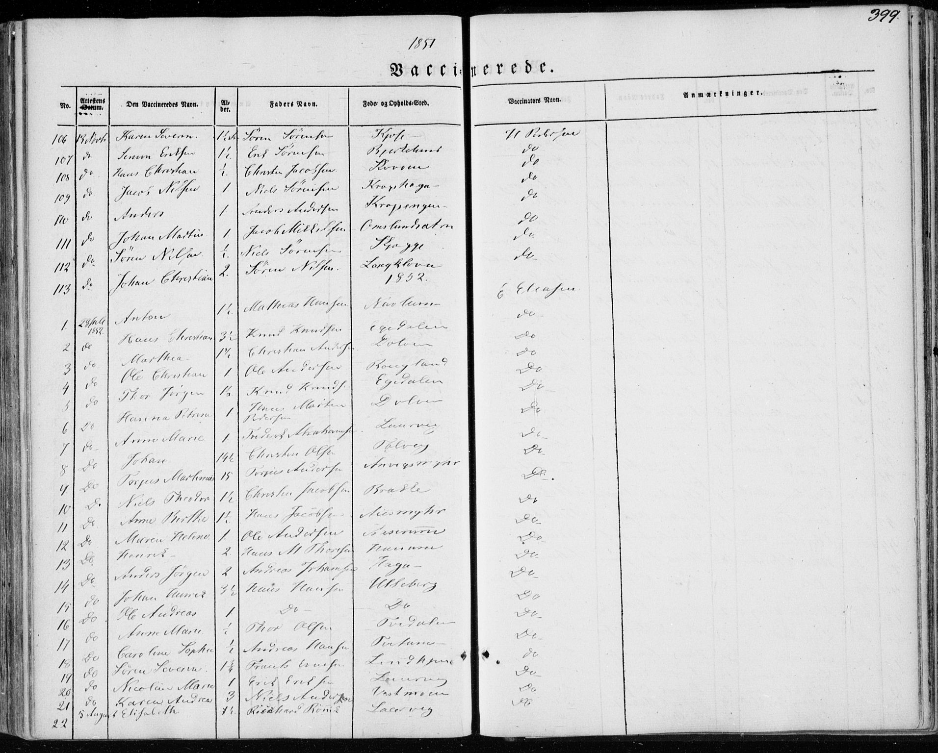 Brunlanes kirkebøker, SAKO/A-342/F/Fa/L0004: Parish register (official) no. I 4, 1846-1862, p. 399