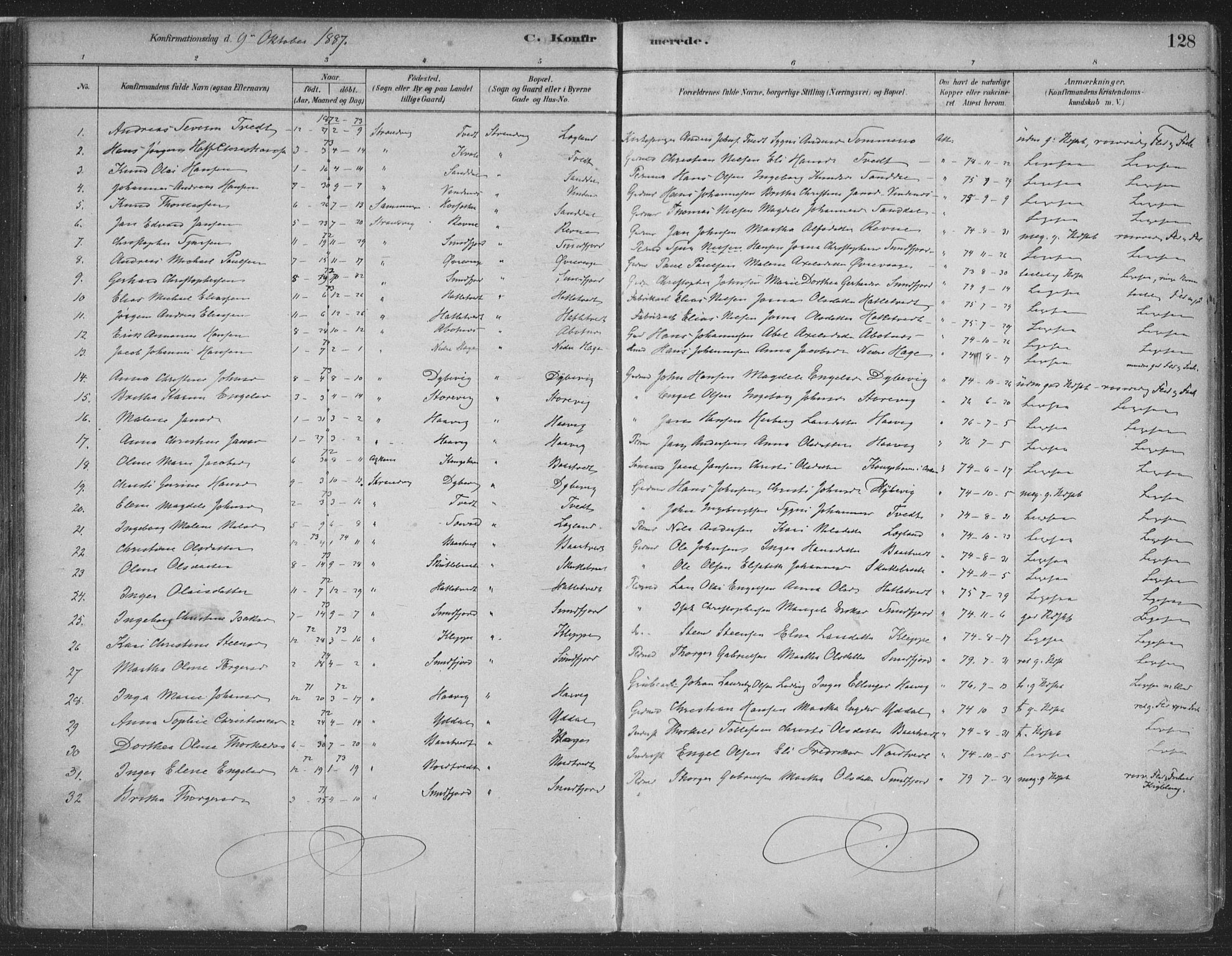 Fusa sokneprestembete, SAB/A-75401/H/Haa: Parish register (official) no. D 1, 1880-1938, p. 128