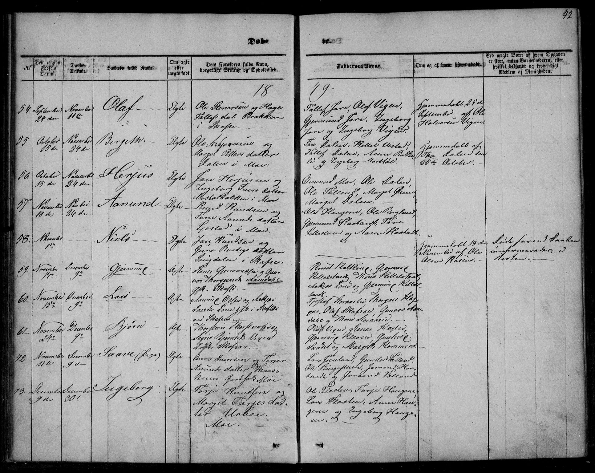 Mo kirkebøker, AV/SAKO-A-286/F/Fa/L0005: Parish register (official) no. I 5, 1844-1864, p. 42
