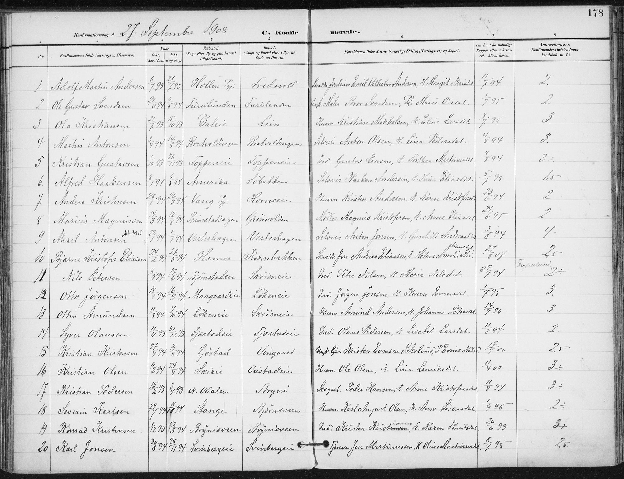 Romedal prestekontor, SAH/PREST-004/K/L0011: Parish register (official) no. 11, 1896-1912, p. 178
