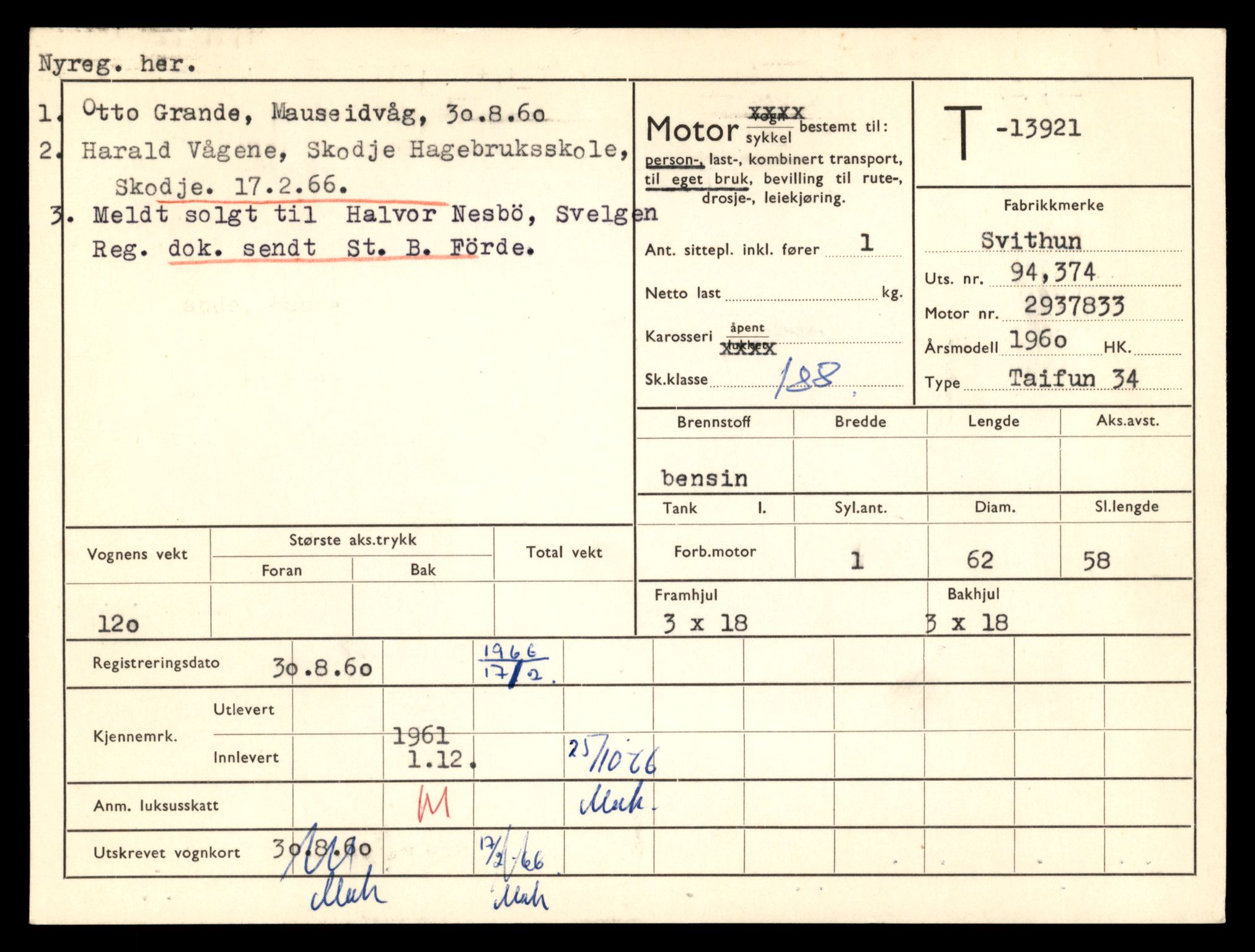 Møre og Romsdal vegkontor - Ålesund trafikkstasjon, AV/SAT-A-4099/F/Fe/L0042: Registreringskort for kjøretøy T 13906 - T 14079, 1927-1998, p. 206