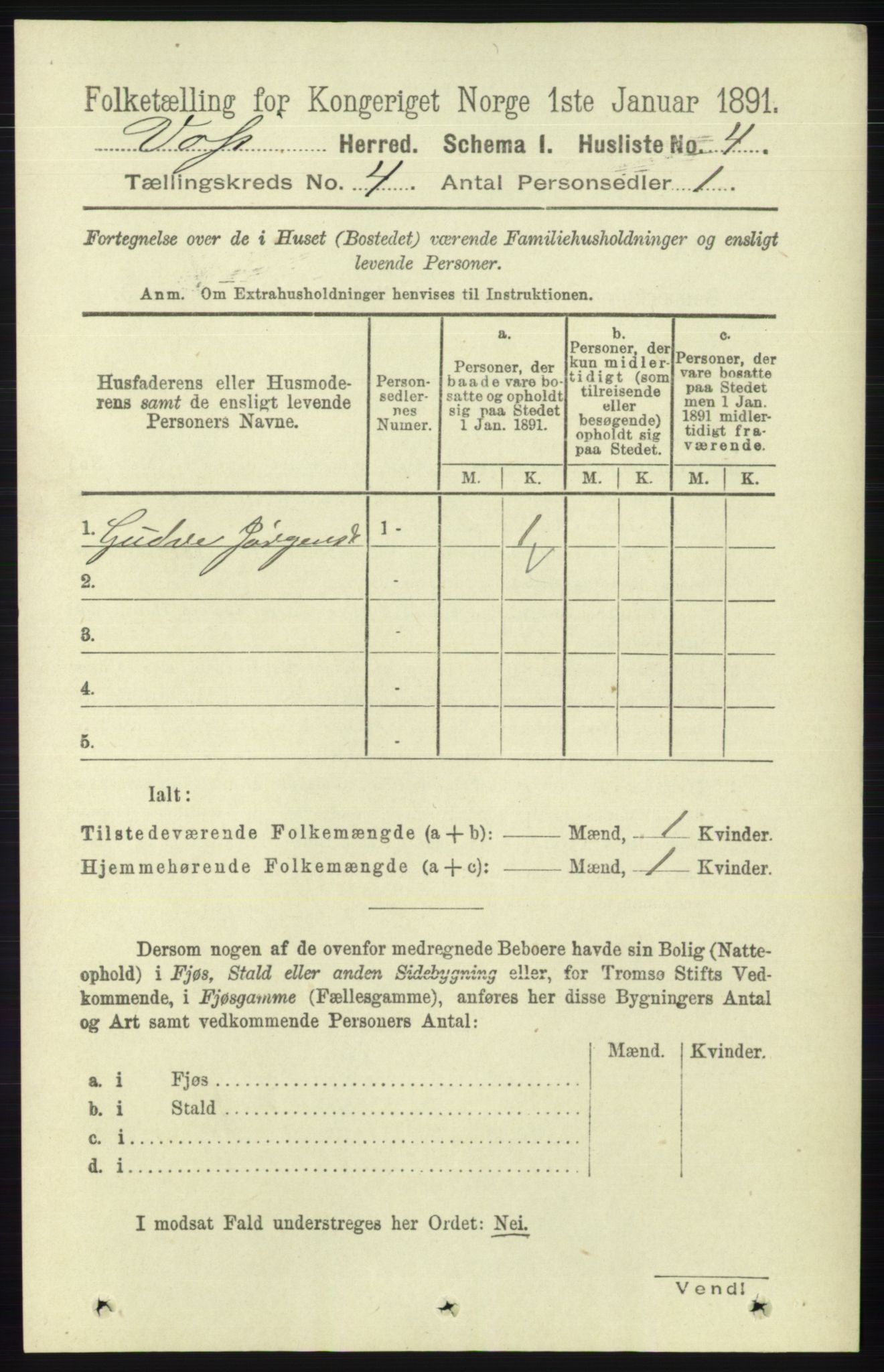 RA, 1891 census for 1235 Voss, 1891, p. 1431