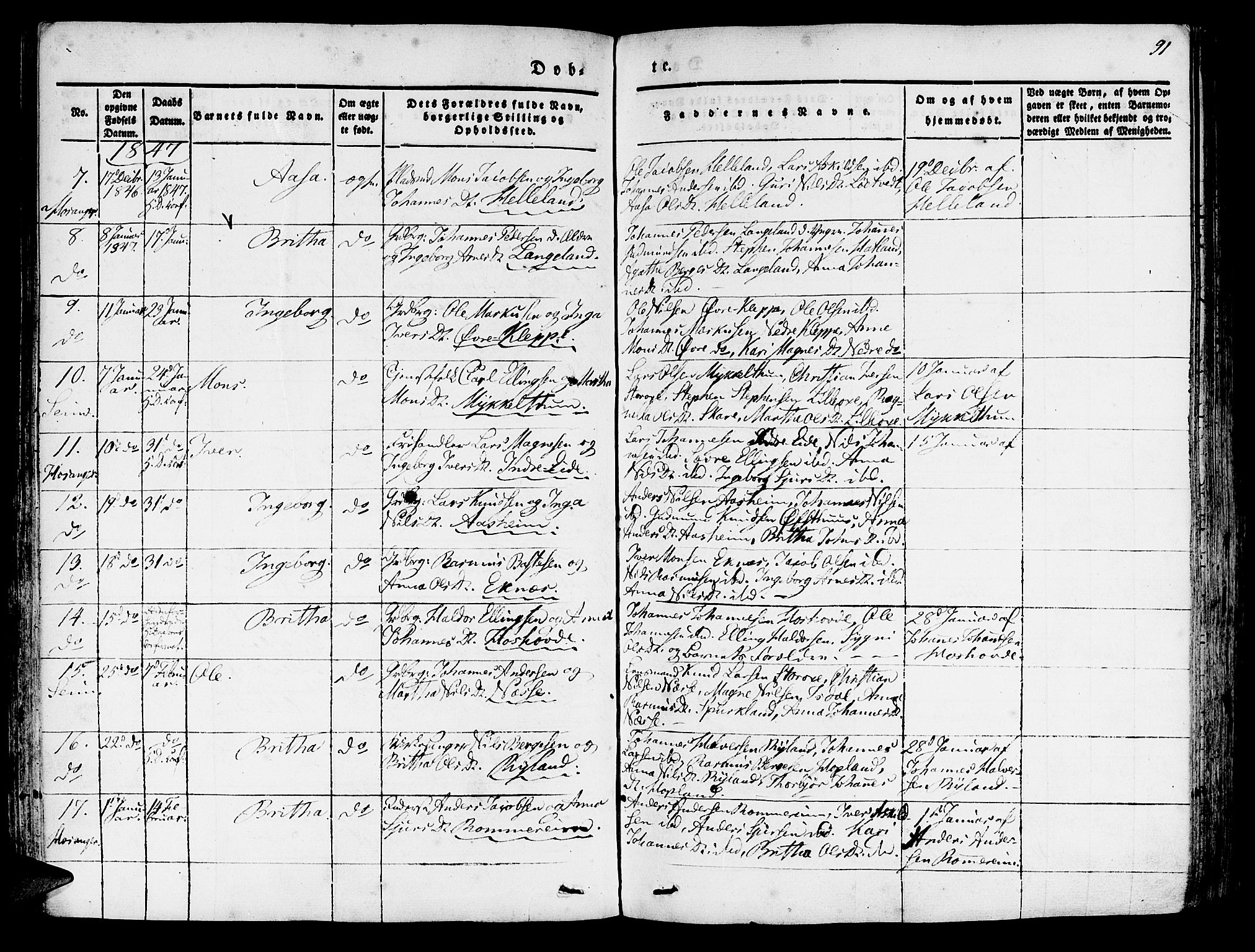 Hosanger sokneprestembete, AV/SAB-A-75801/H/Haa: Parish register (official) no. A 7, 1835-1848, p. 91