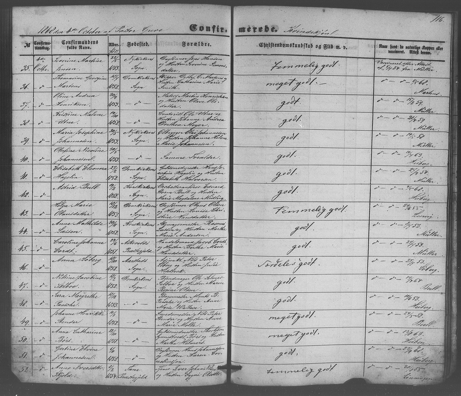 Domkirken sokneprestembete, SAB/A-74801/H/Haa/L0064: Curate's parish register no. A 2, 1850-1872, p. 116