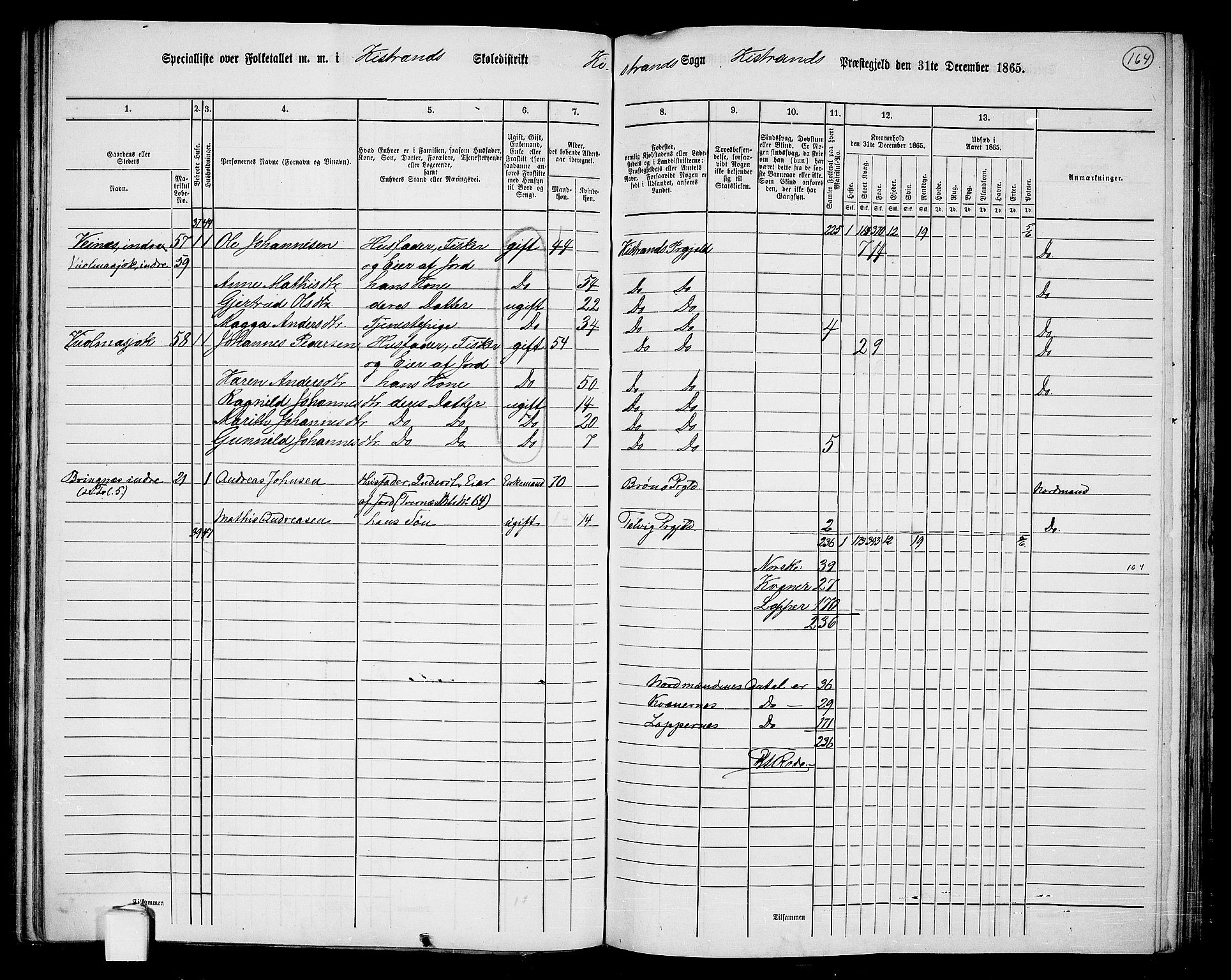 RA, 1865 census for Kistrand, 1865, p. 16