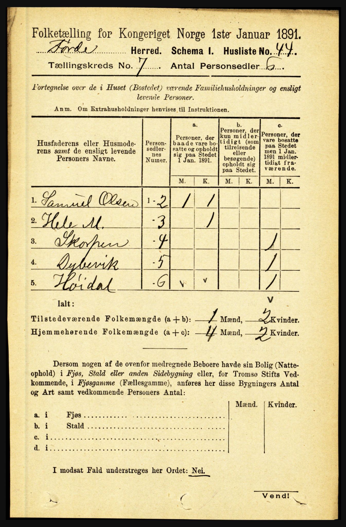 RA, 1891 census for 1432 Førde, 1891, p. 2488