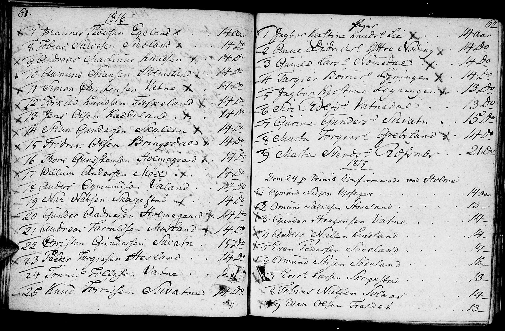 Holum sokneprestkontor, SAK/1111-0022/F/Fa/Faa/L0003: Parish register (official) no. A 3, 1780-1821, p. 61-62