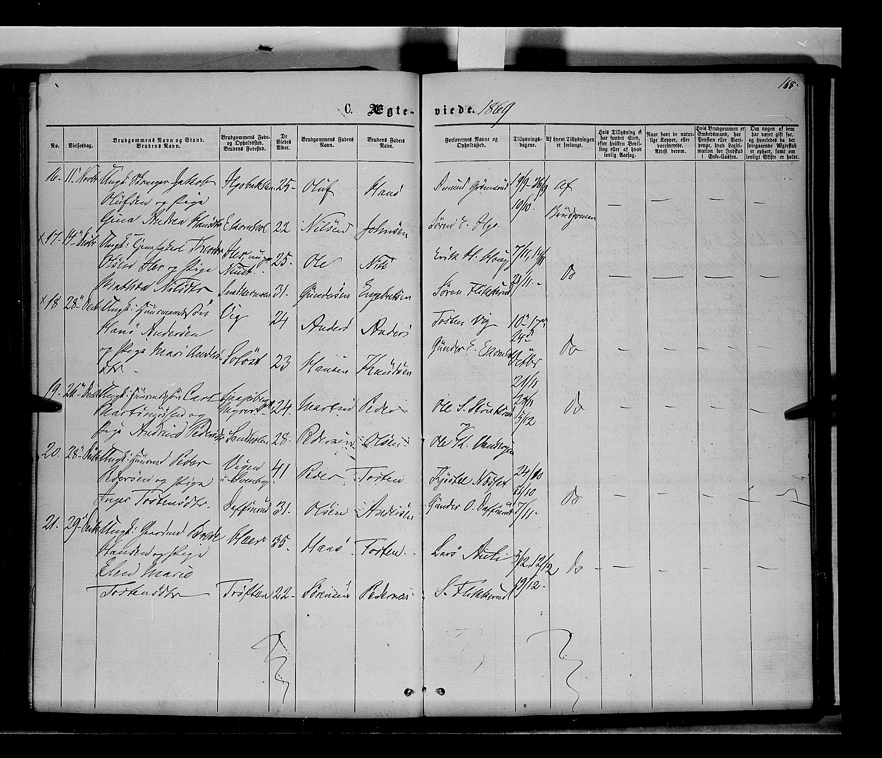 Nord-Odal prestekontor, AV/SAH-PREST-032/H/Ha/Haa/L0004: Parish register (official) no. 4, 1866-1873, p. 168