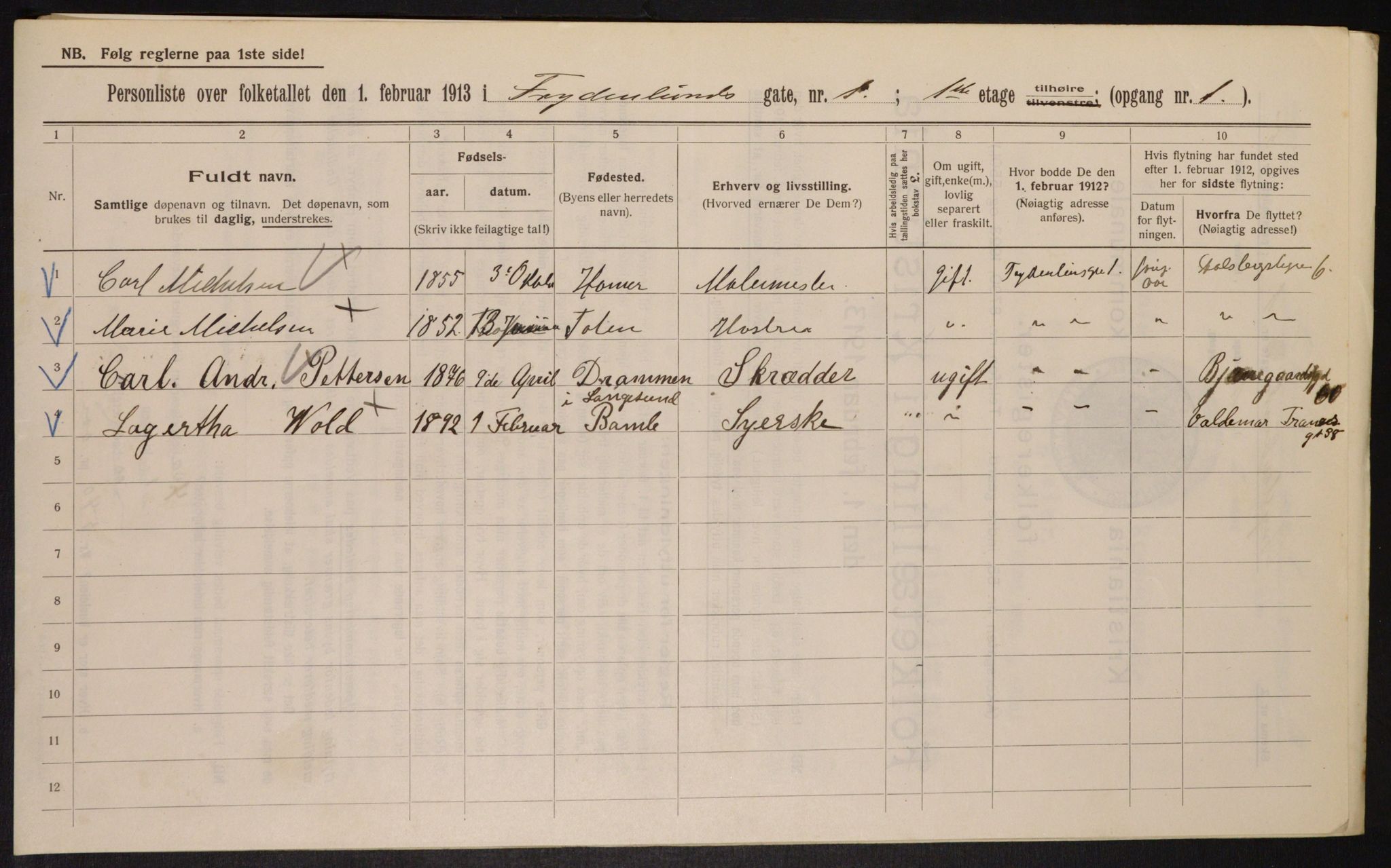 OBA, Municipal Census 1913 for Kristiania, 1913, p. 28095