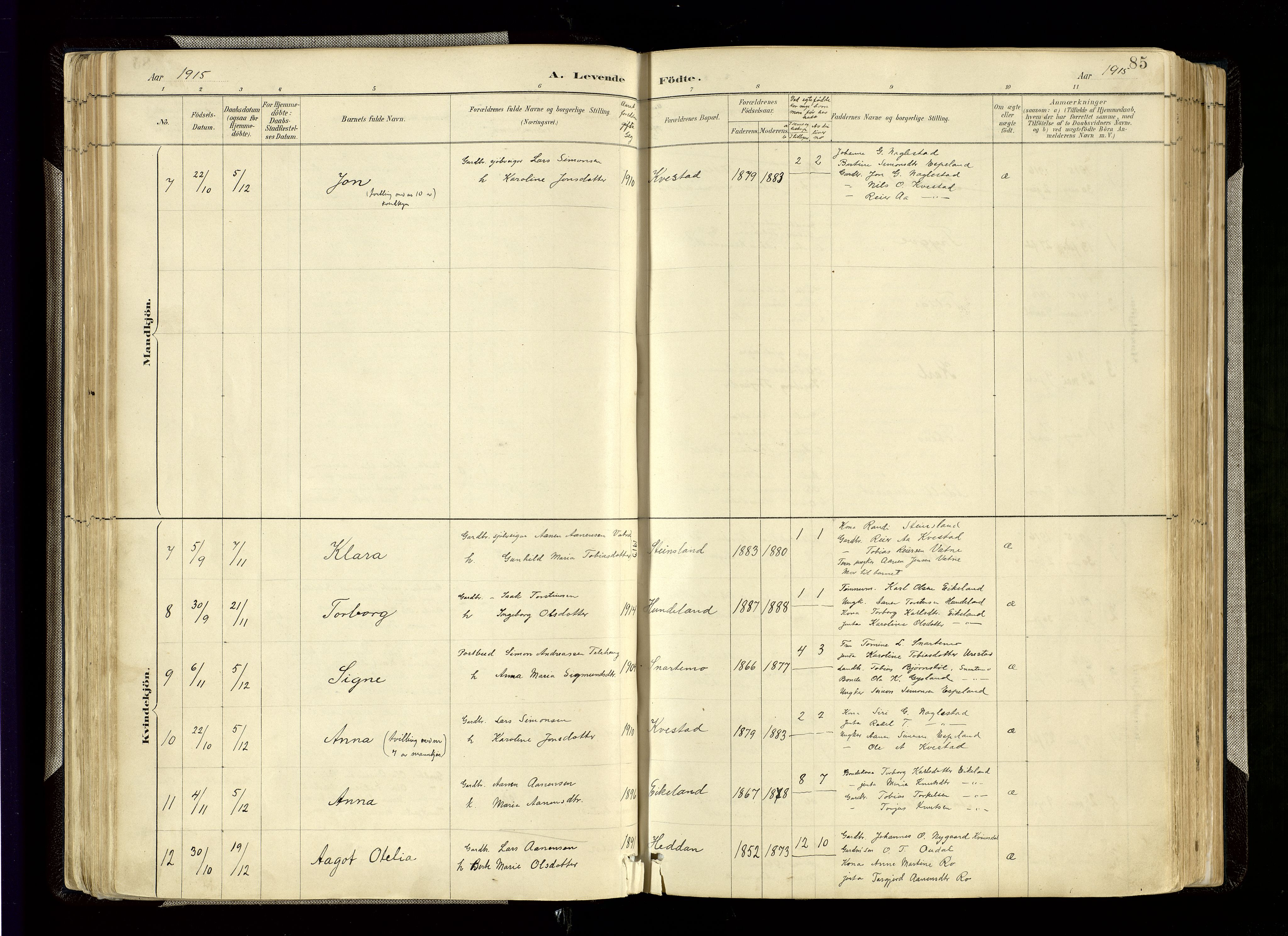 Hægebostad sokneprestkontor, AV/SAK-1111-0024/F/Fa/Faa/L0006: Parish register (official) no. A 6, 1887-1929, p. 85