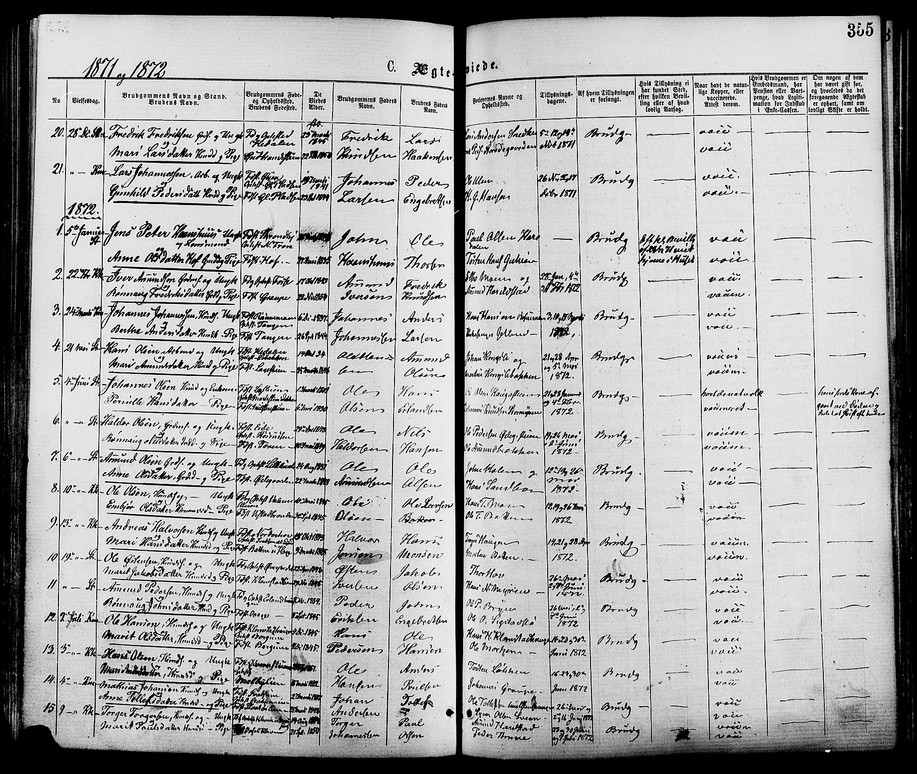 Nord-Fron prestekontor, SAH/PREST-080/H/Ha/Haa/L0002: Parish register (official) no. 2, 1865-1883, p. 355