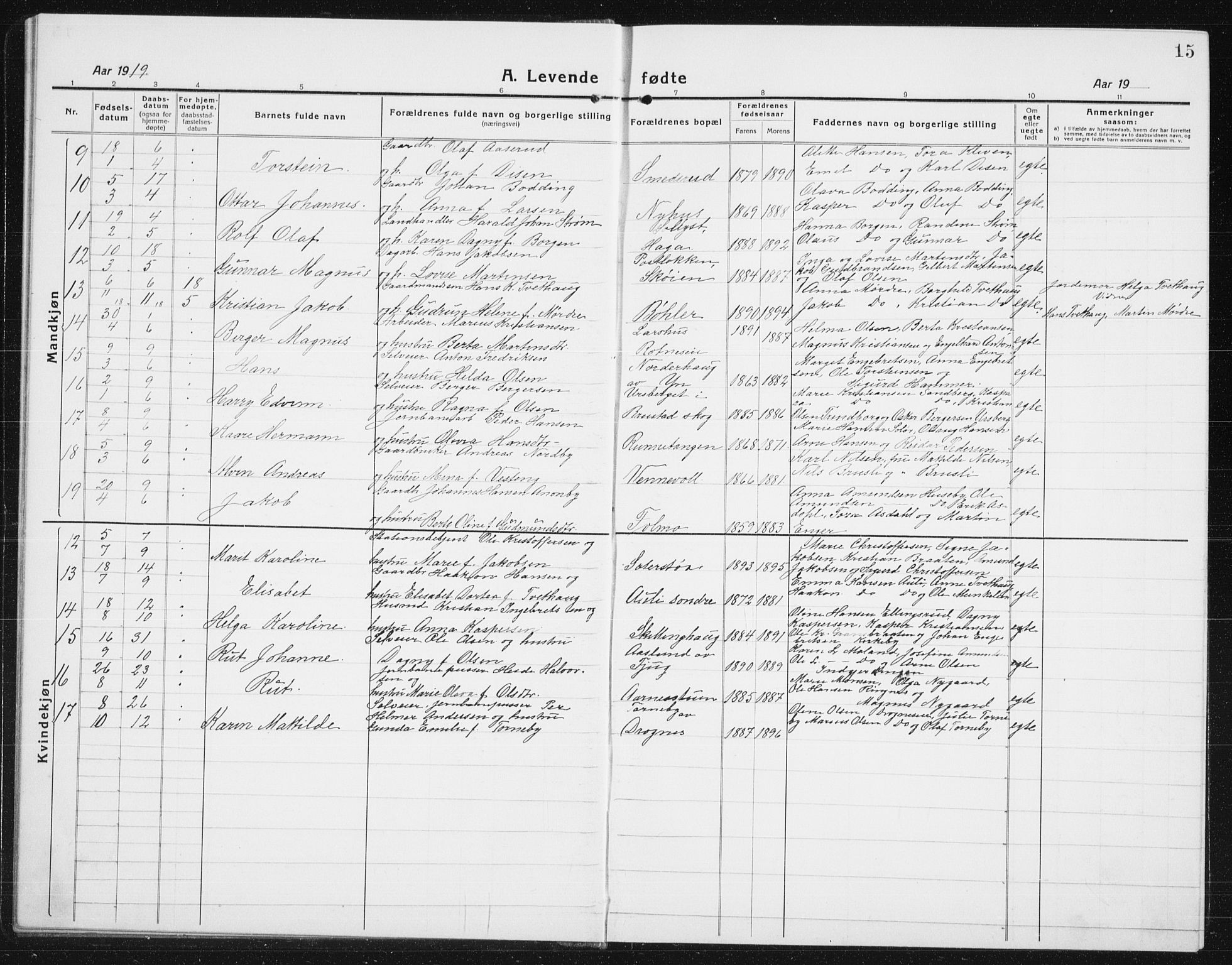 Nes prestekontor Kirkebøker, SAO/A-10410/G/Gc/L0002: Parish register (copy) no. III 2, 1915-1943, p. 15