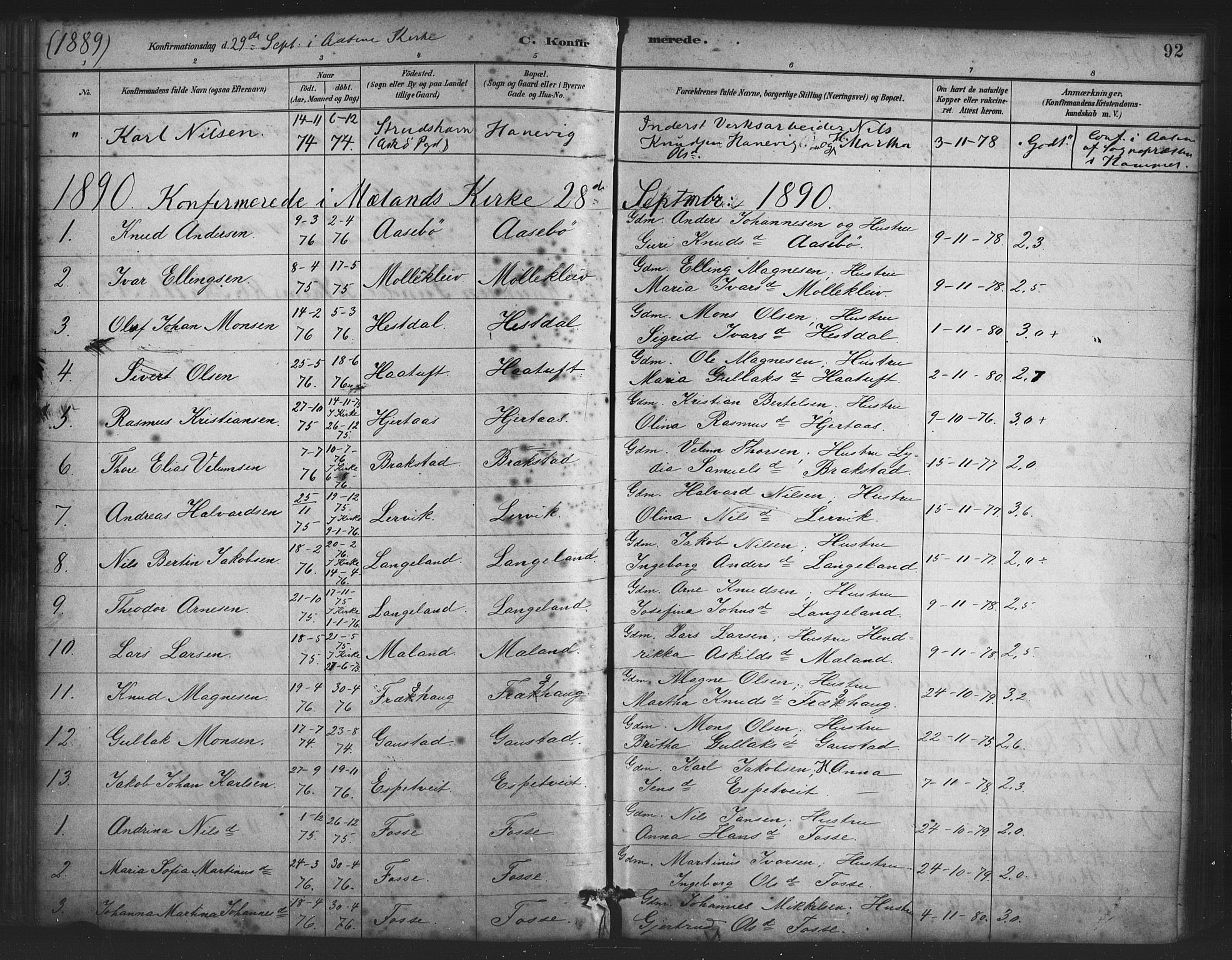 Alversund Sokneprestembete, SAB/A-73901/H/Ha/Haa/Haac/L0001: Parish register (official) no. C 1, 1882-1900, p. 92
