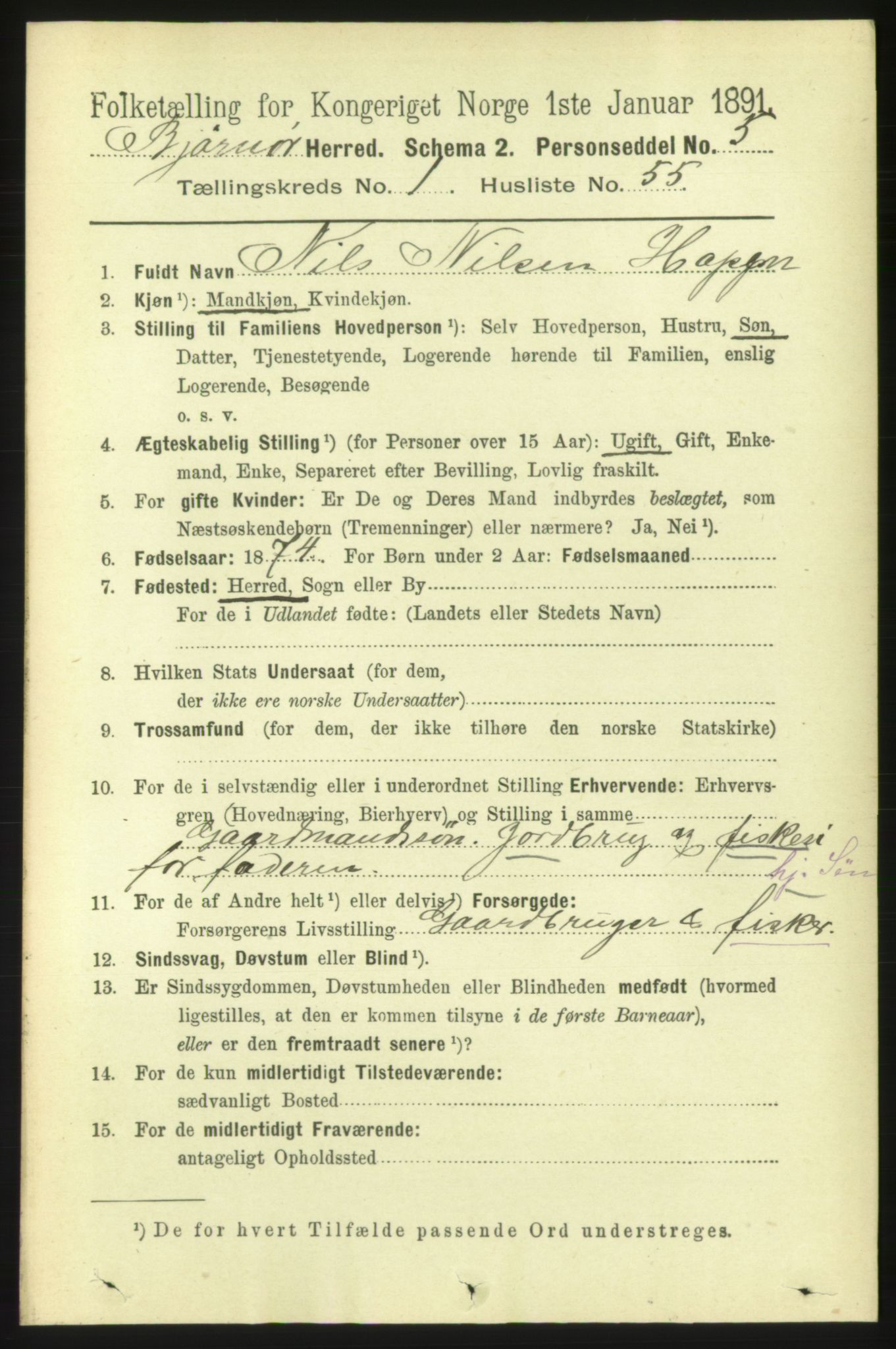 RA, 1891 census for 1632 Bjørnør, 1891, p. 449