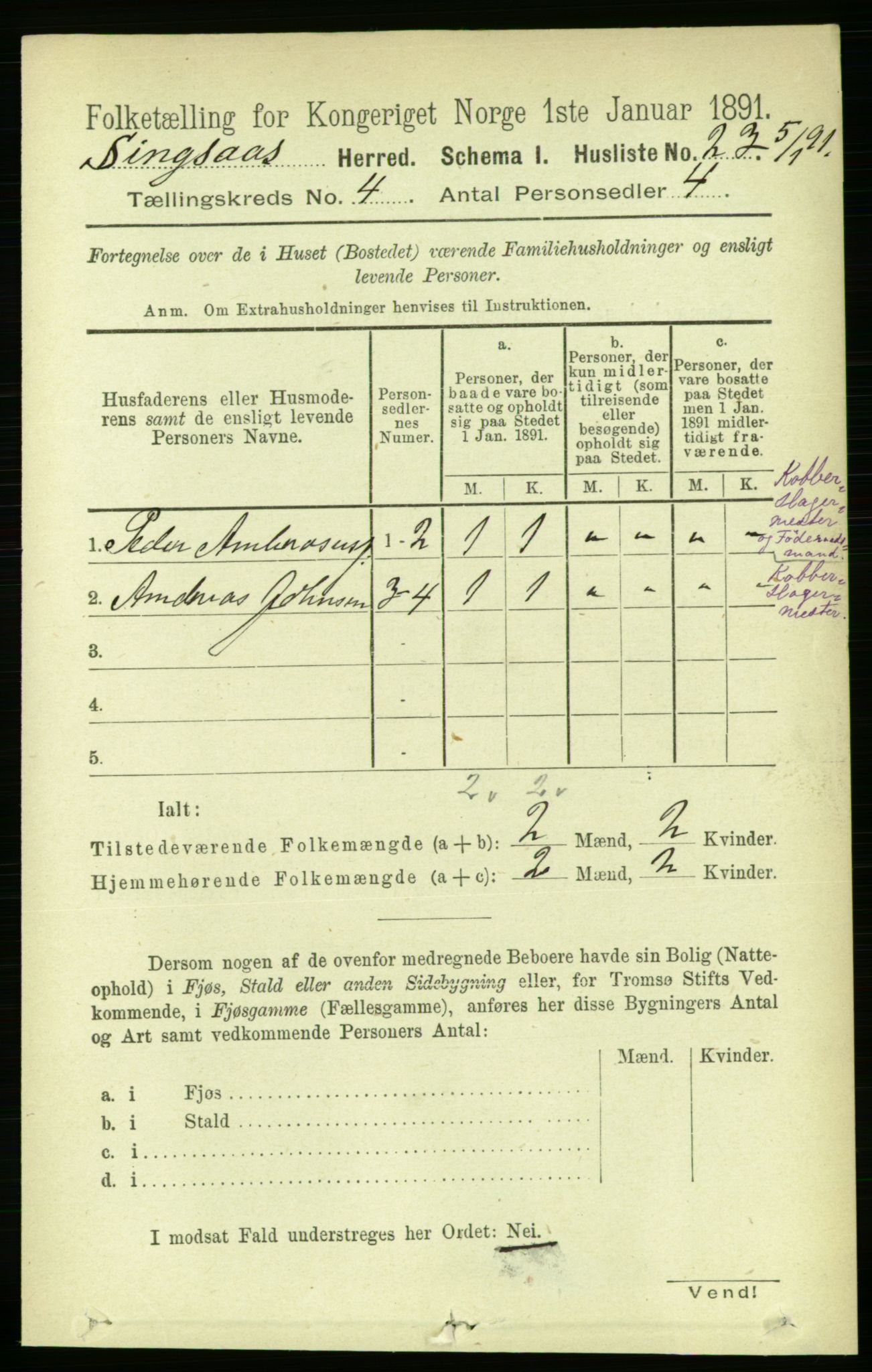 RA, 1891 census for 1646 Singsås, 1891, p. 835