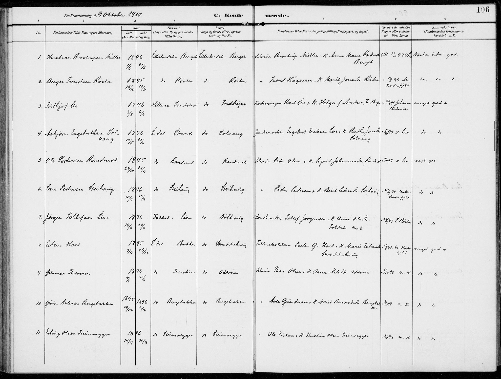 Alvdal prestekontor, SAH/PREST-060/H/Ha/Haa/L0004: Parish register (official) no. 4, 1907-1919, p. 106