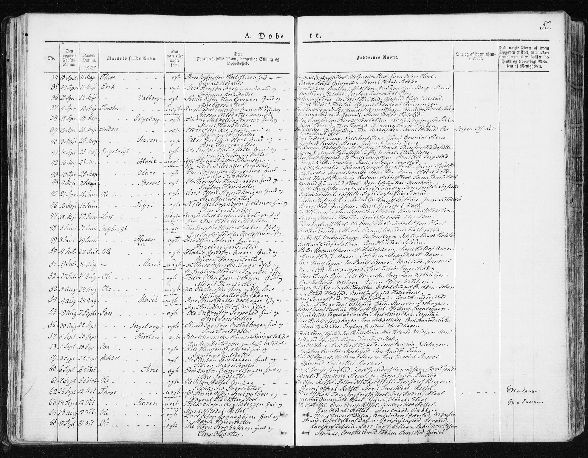 Ministerialprotokoller, klokkerbøker og fødselsregistre - Sør-Trøndelag, SAT/A-1456/672/L0855: Parish register (official) no. 672A07, 1829-1860, p. 50