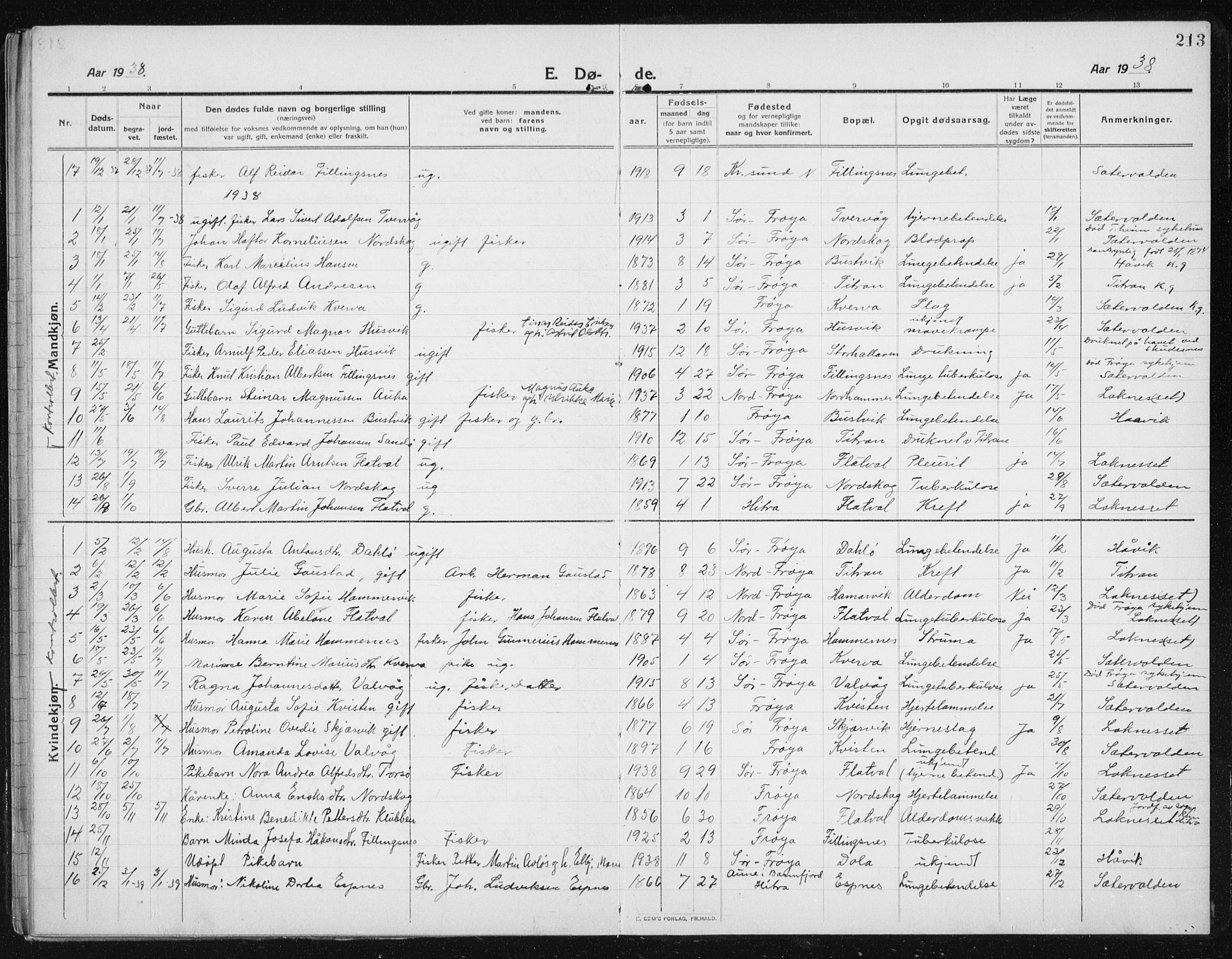 Ministerialprotokoller, klokkerbøker og fødselsregistre - Sør-Trøndelag, SAT/A-1456/641/L0599: Parish register (copy) no. 641C03, 1910-1938, p. 213