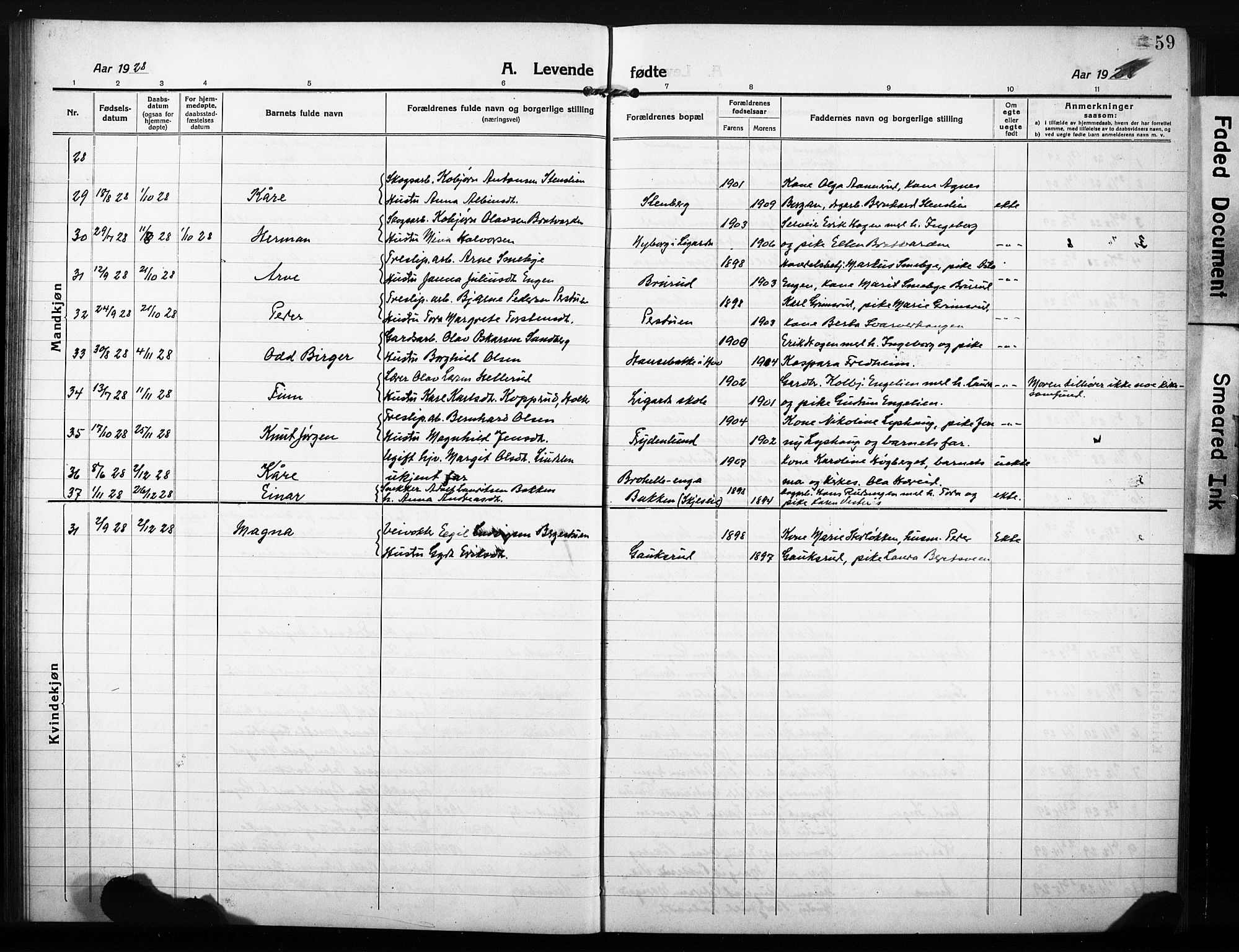 Søndre Land prestekontor, AV/SAH-PREST-122/L/L0007: Parish register (copy) no. 7, 1915-1932, p. 59