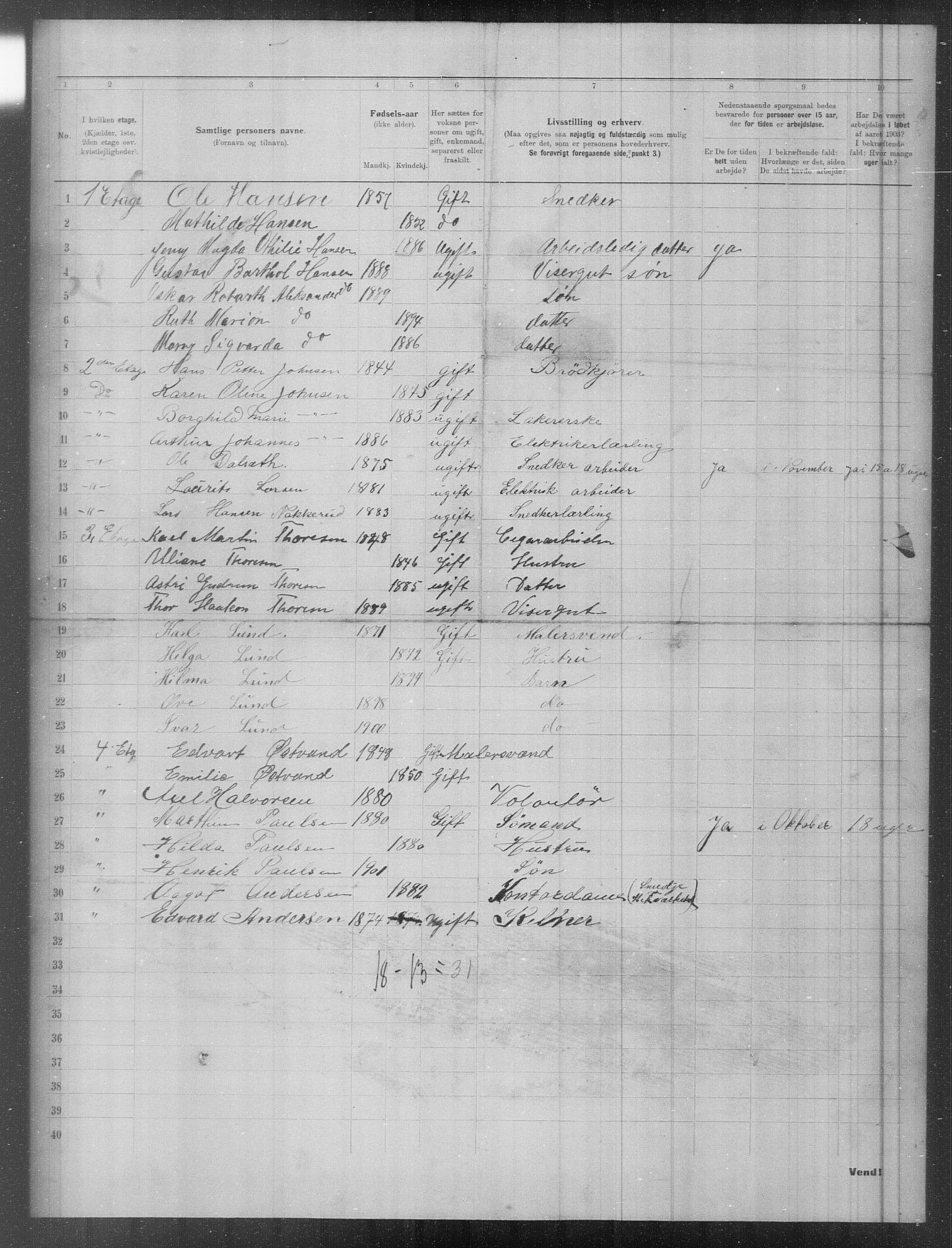 OBA, Municipal Census 1903 for Kristiania, 1903, p. 3154