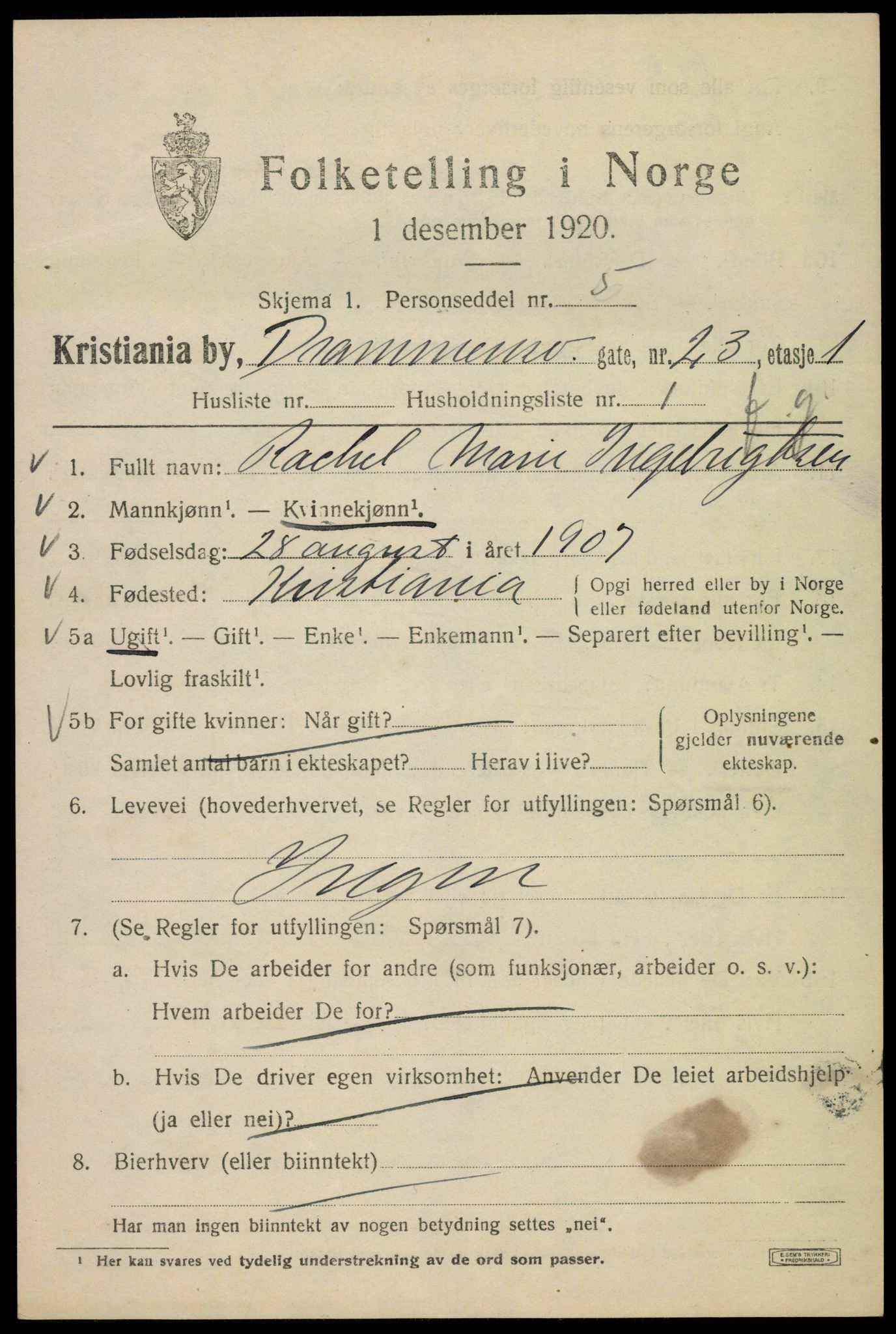 SAO, 1920 census for Kristiania, 1920, p. 201221