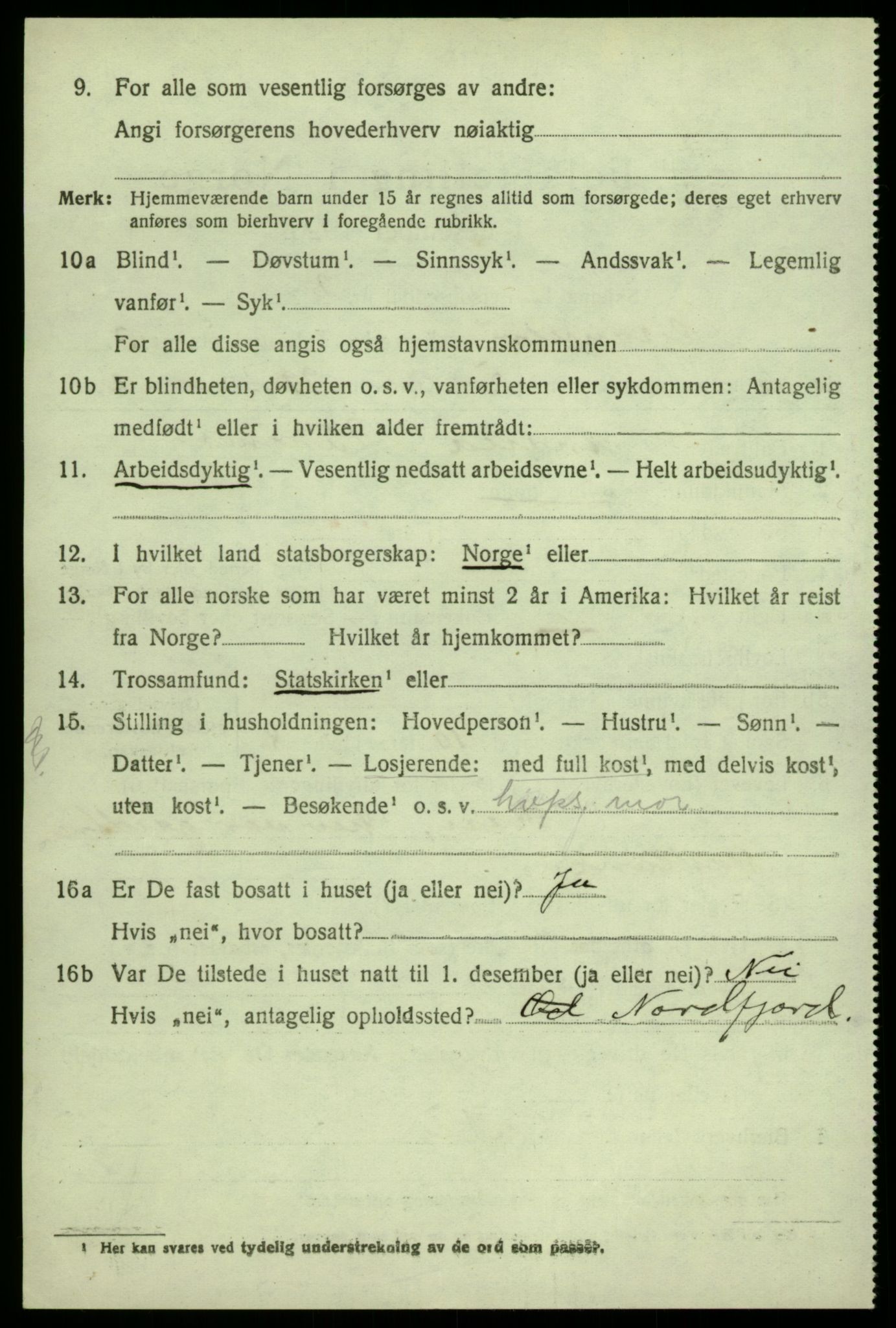 SAB, 1920 census for Granvin, 1920, p. 1221