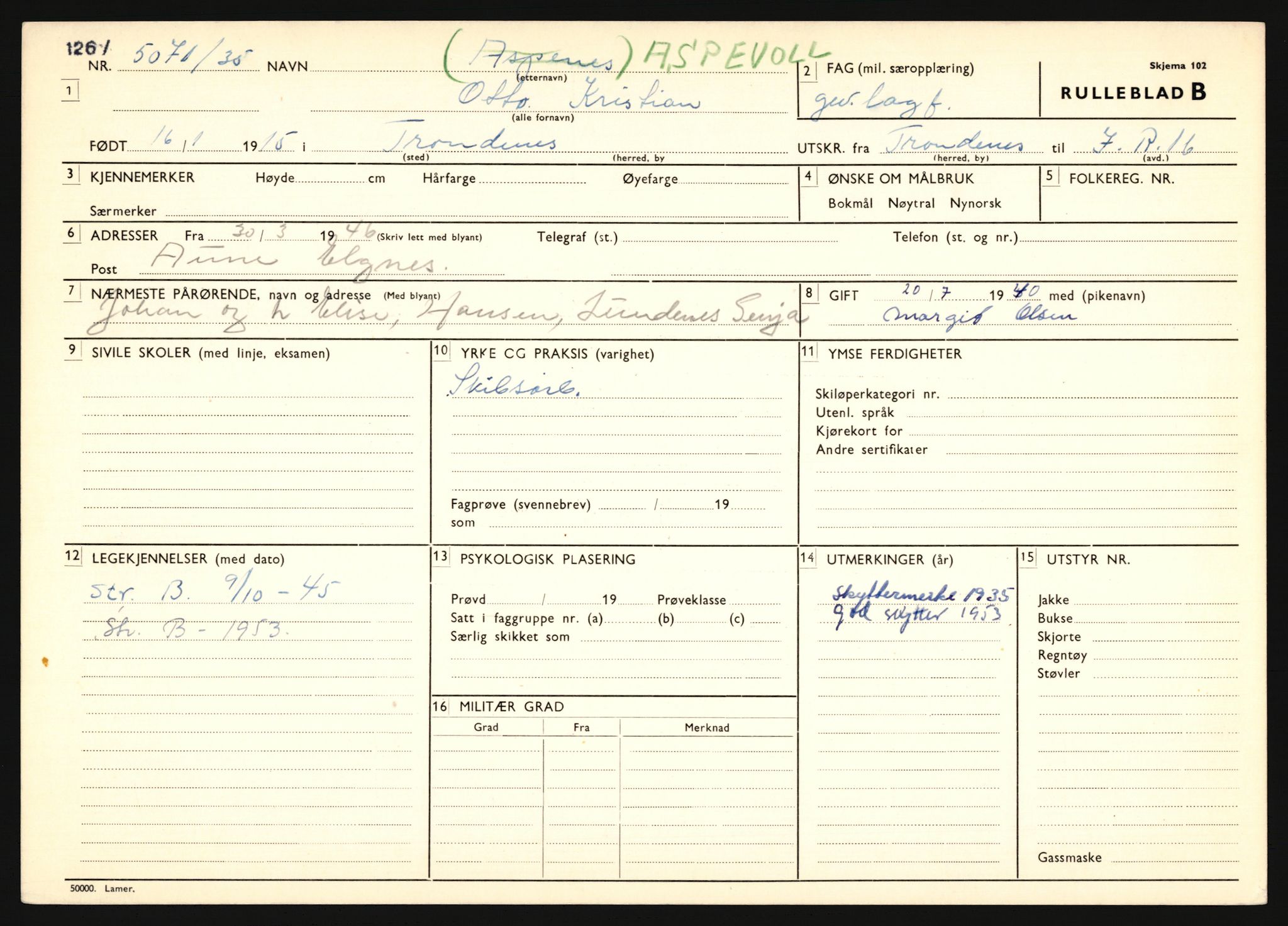 Forsvaret, Troms infanteriregiment nr. 16, AV/RA-RAFA-3146/P/Pa/L0019: Rulleblad for regimentets menige mannskaper, årsklasse 1935, 1935, p. 81