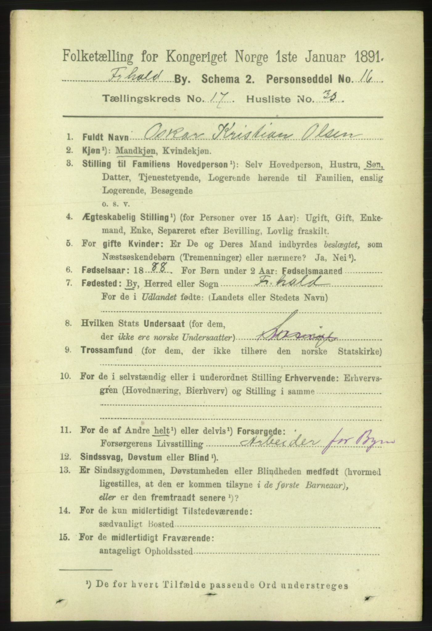 RA, 1891 census for 0101 Fredrikshald, 1891, p. 11360