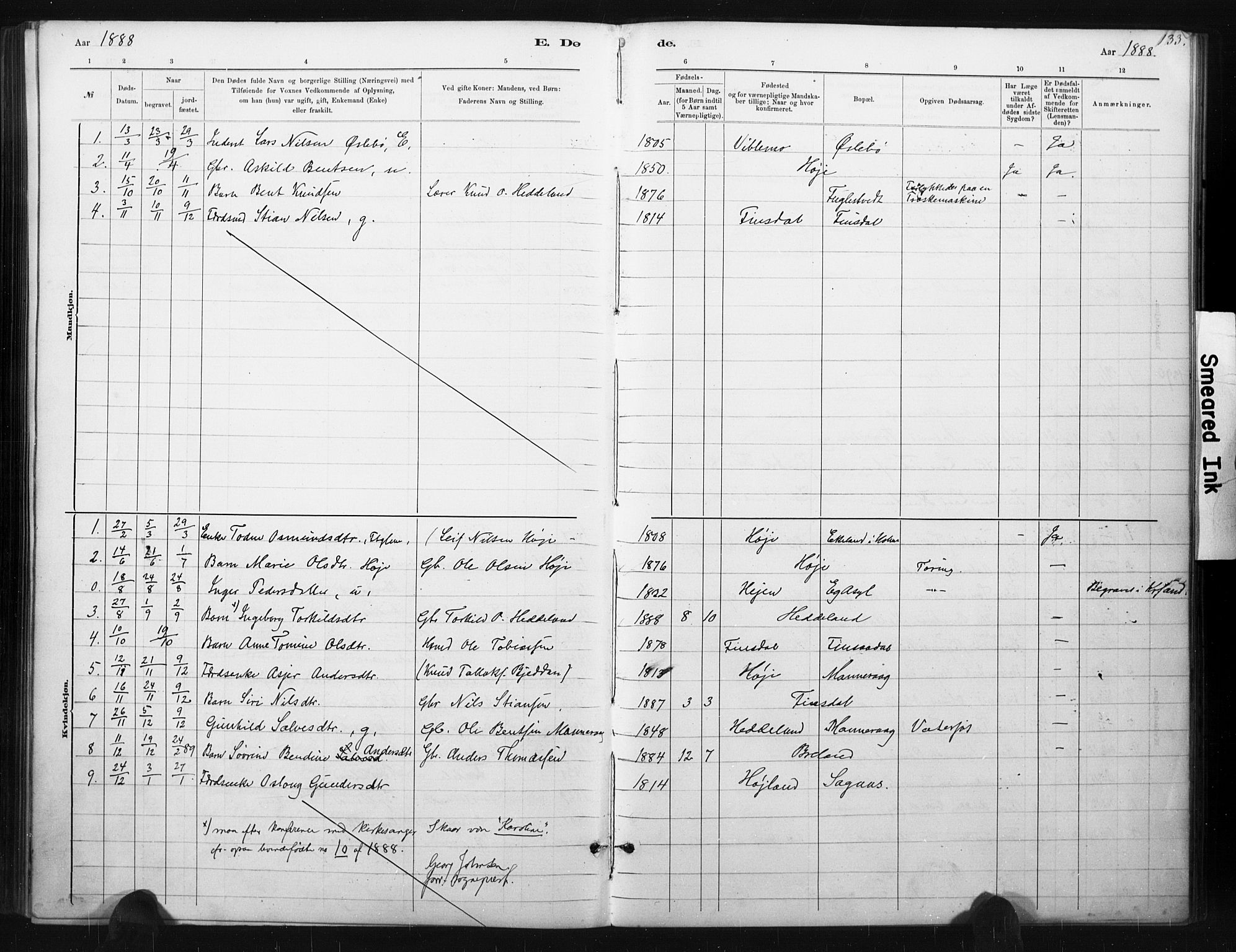 Holum sokneprestkontor, AV/SAK-1111-0022/F/Fa/Fac/L0004: Parish register (official) no. A 4, 1884-1907, p. 133