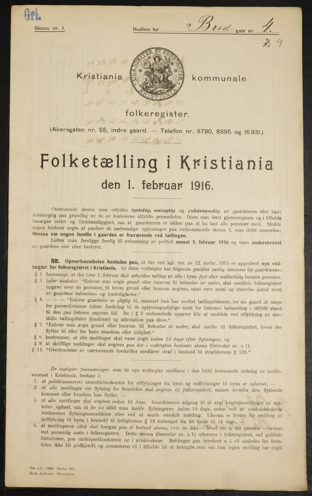 OBA, Municipal Census 1916 for Kristiania, 1916, p. 8226