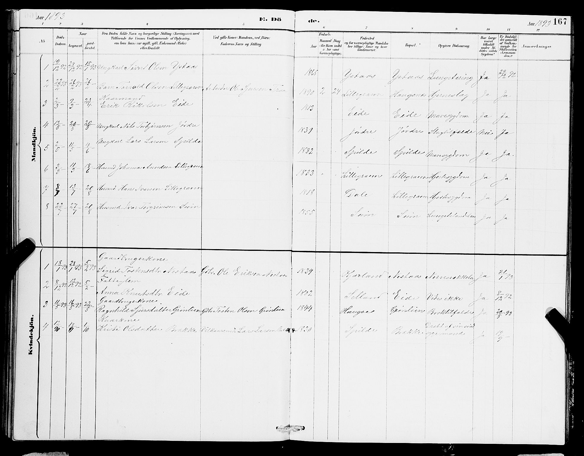 Ulvik sokneprestembete, SAB/A-78801/H/Hab: Parish register (copy) no. B 3, 1884-1901, p. 167