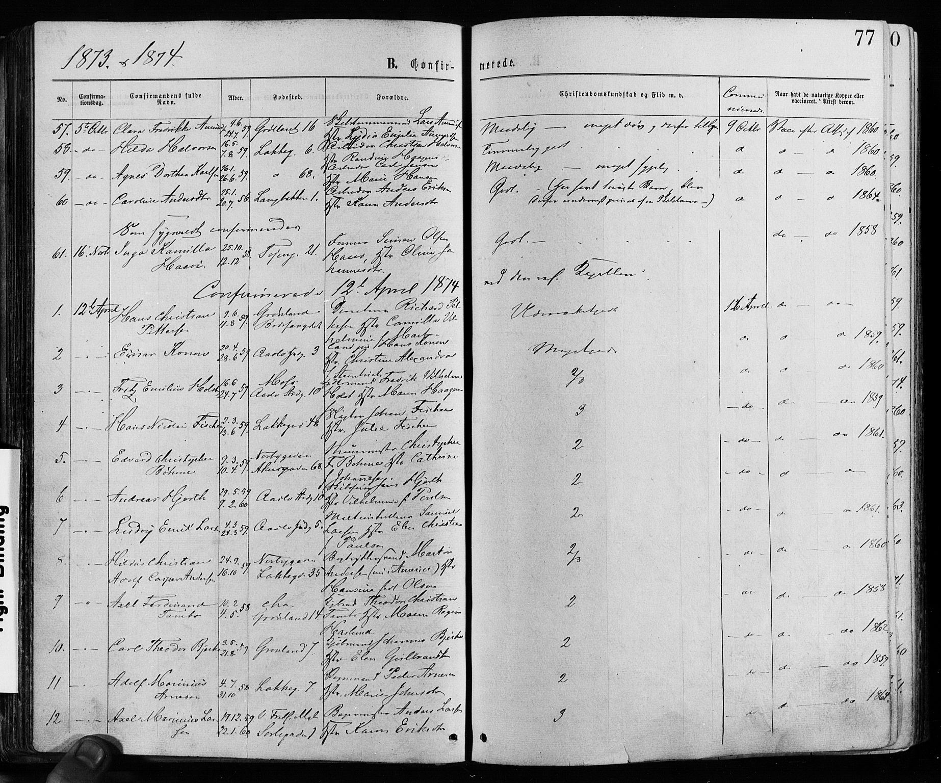 Grønland prestekontor Kirkebøker, SAO/A-10848/F/Fa/L0005: Parish register (official) no. 5, 1869-1880, p. 77