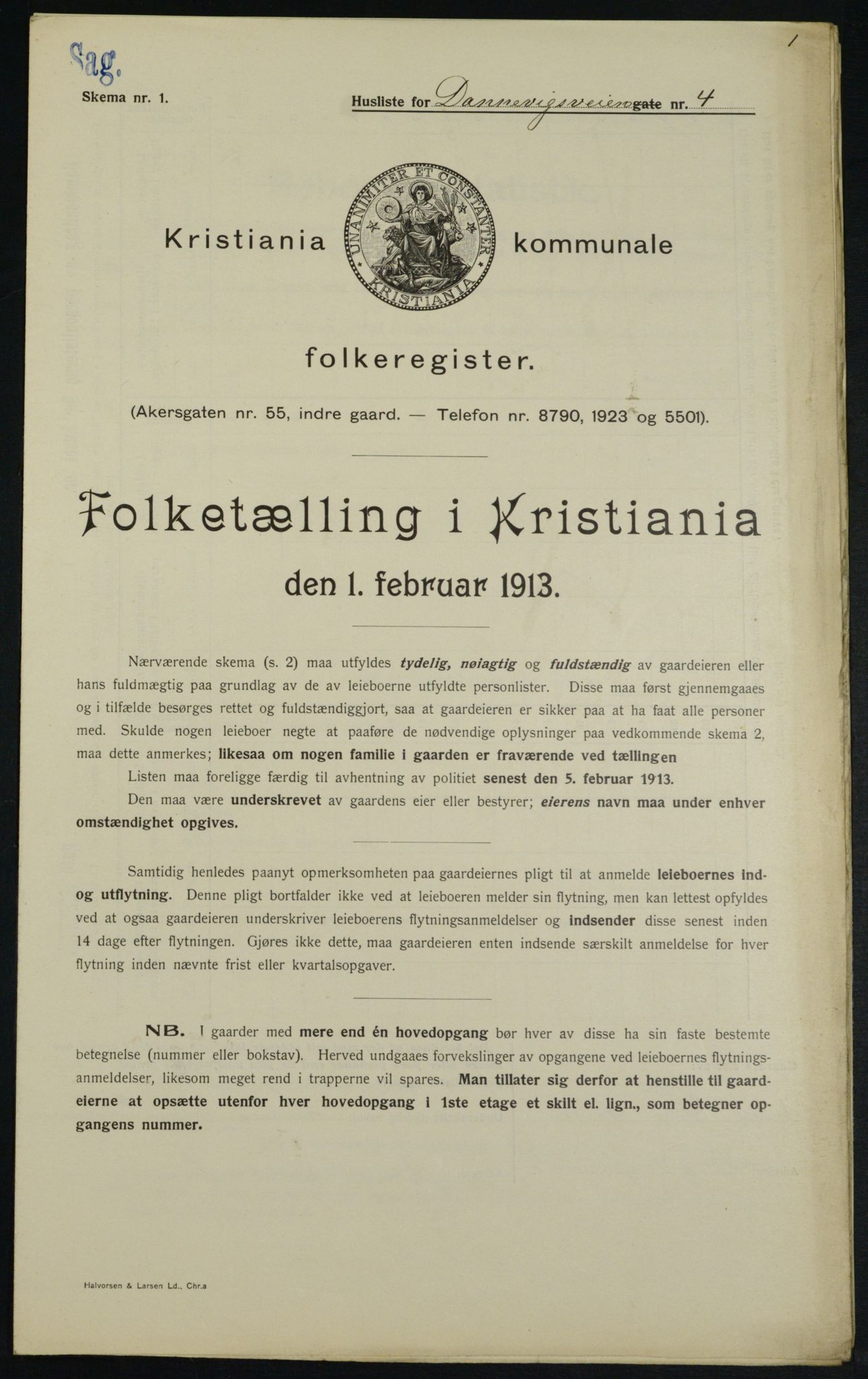 OBA, Municipal Census 1913 for Kristiania, 1913, p. 15109