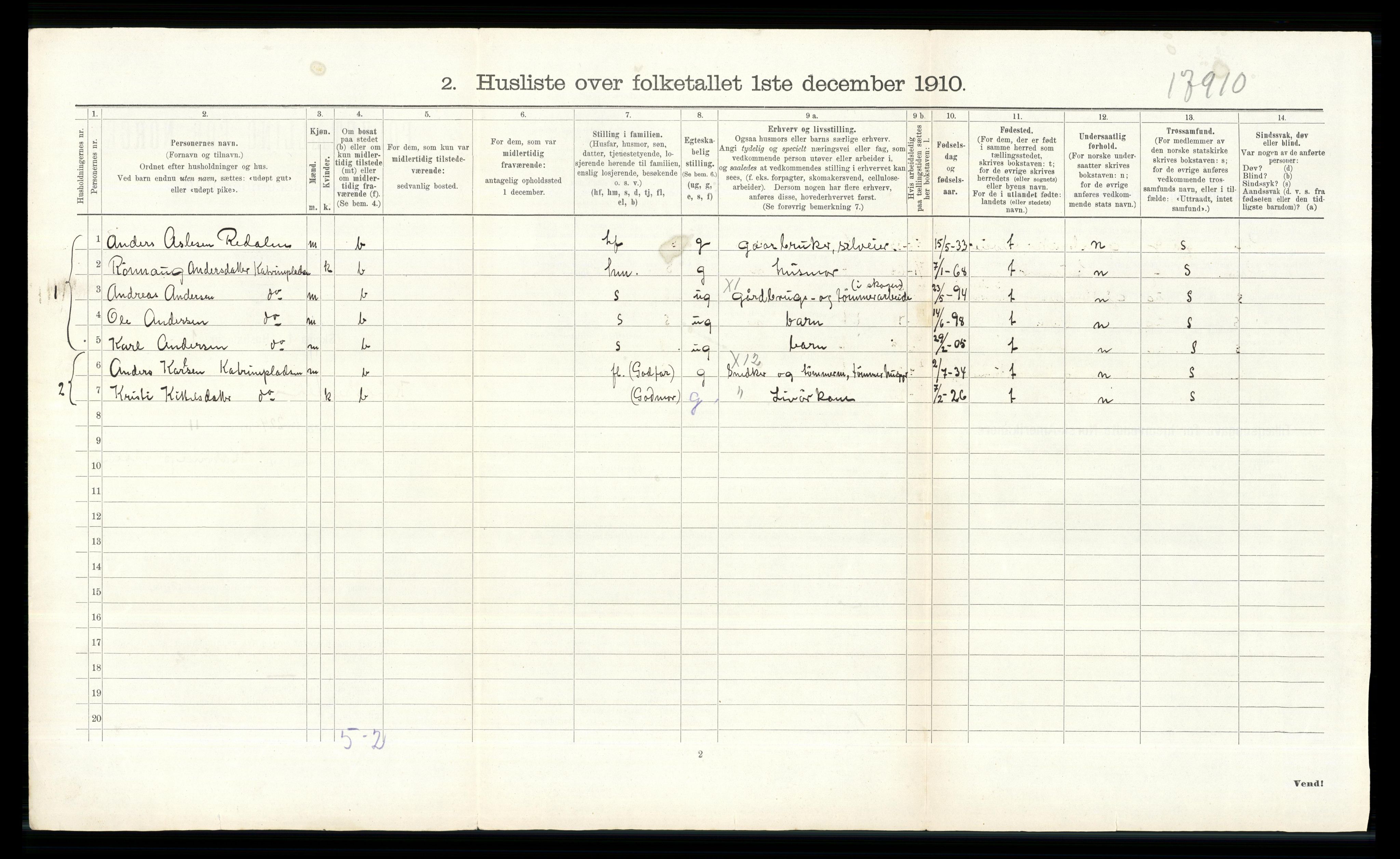 RA, 1910 census for Krødsherad, 1910, p. 630