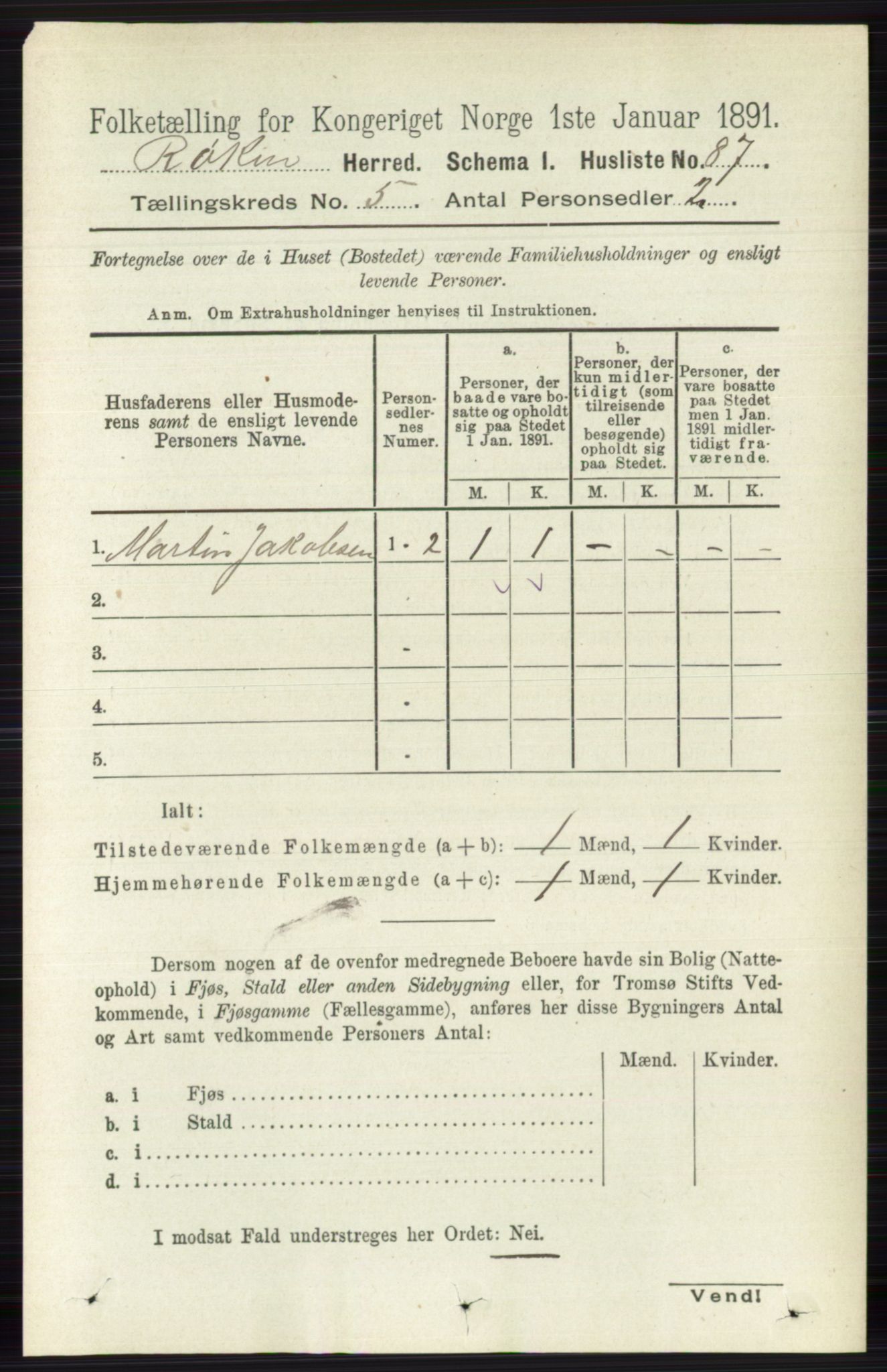 RA, 1891 census for 0627 Røyken, 1891, p. 2851
