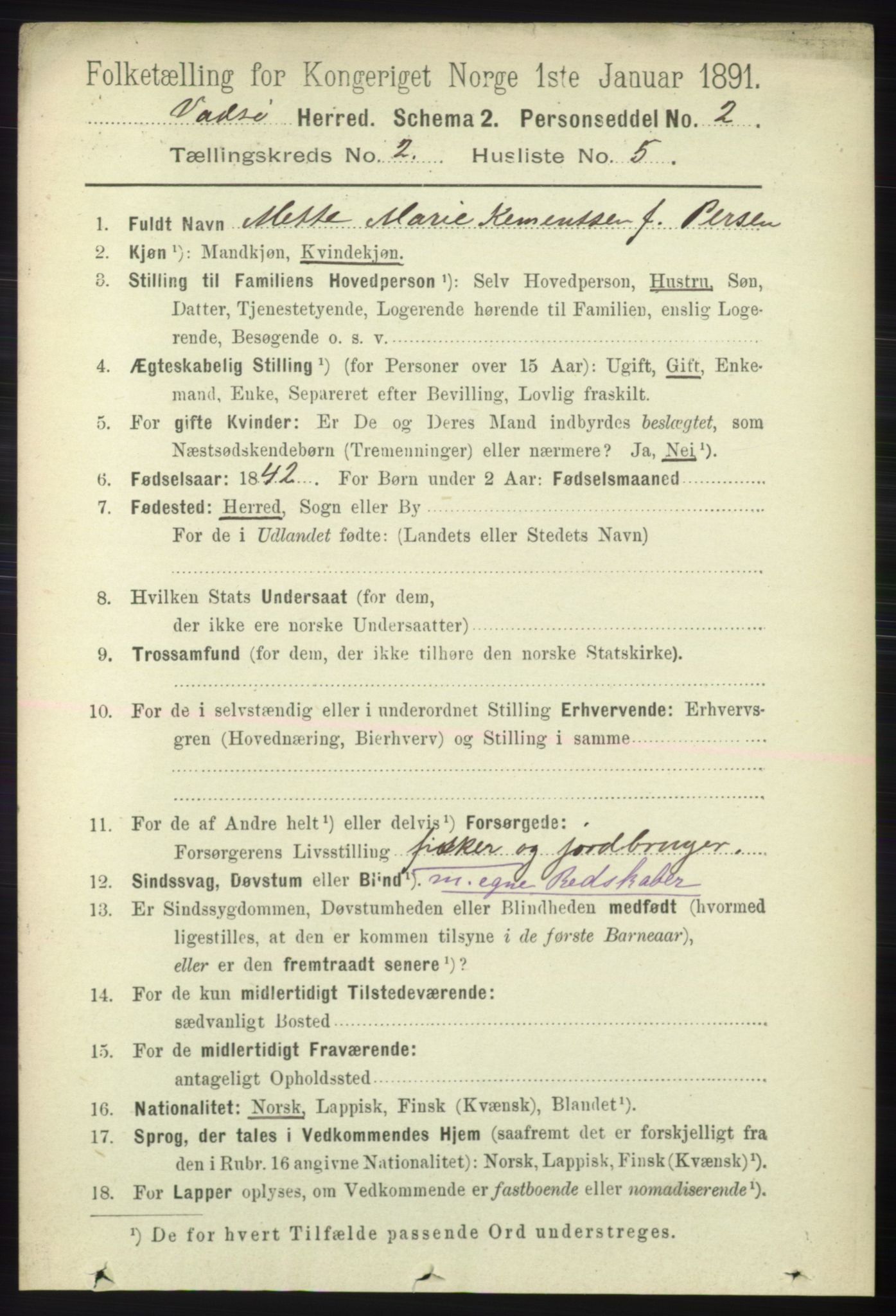 RA, 1891 census for 2029 Vadsø, 1891, p. 469