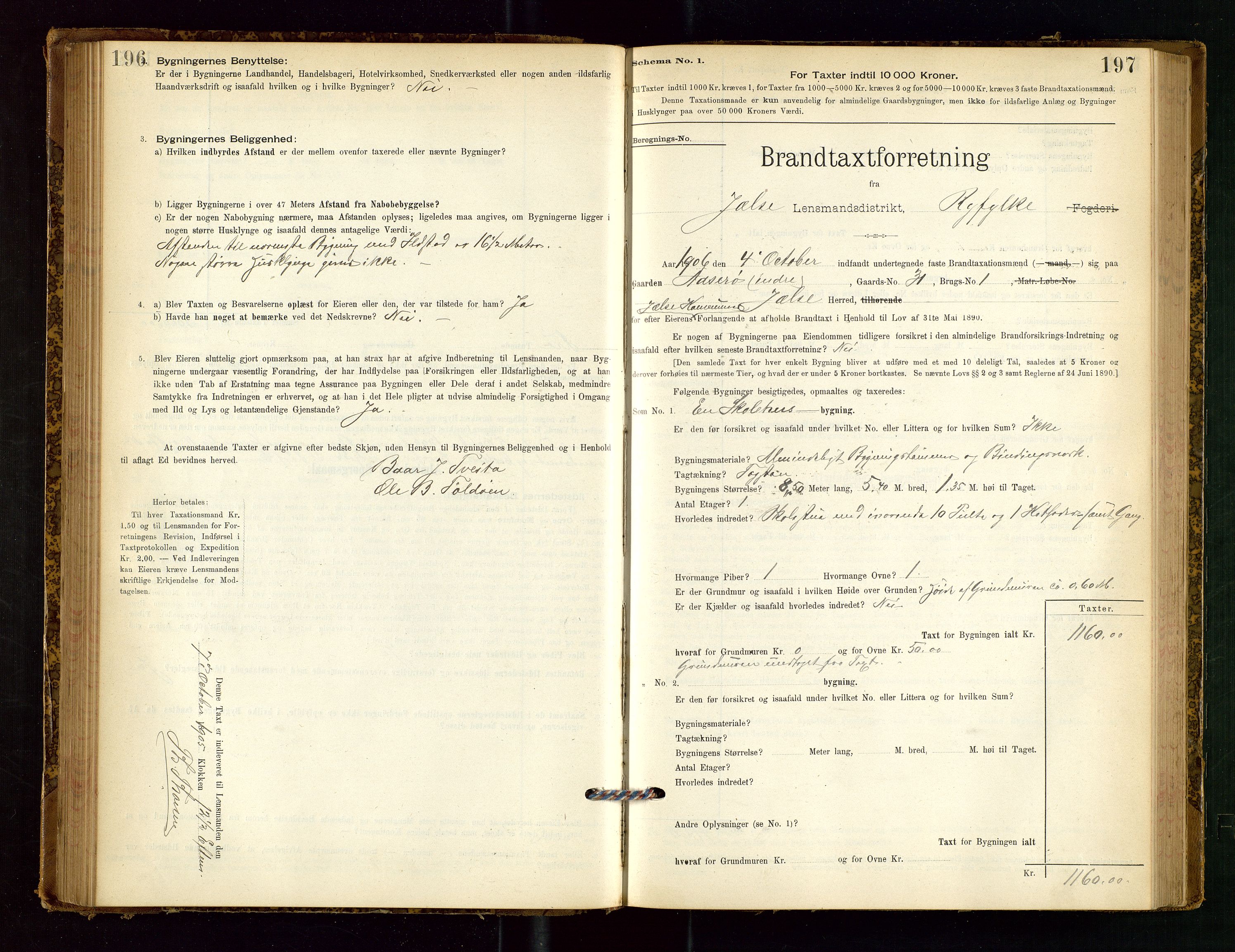Jelsa lensmannskontor, SAST/A-100360/Gob/L0001: "Brandtaxationsprotocol", 1895-1918, p. 196-197