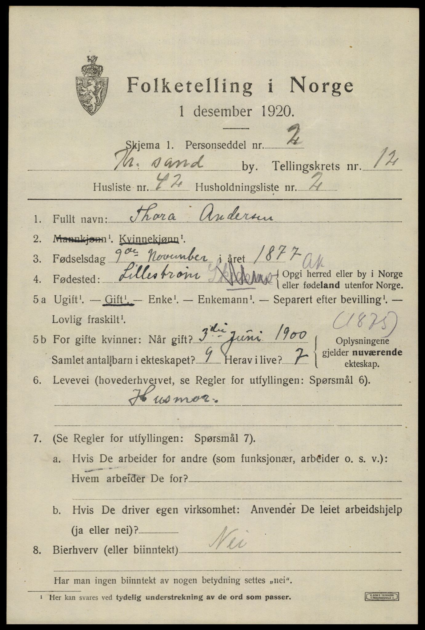 SAK, 1920 census for Kristiansand, 1920, p. 26767