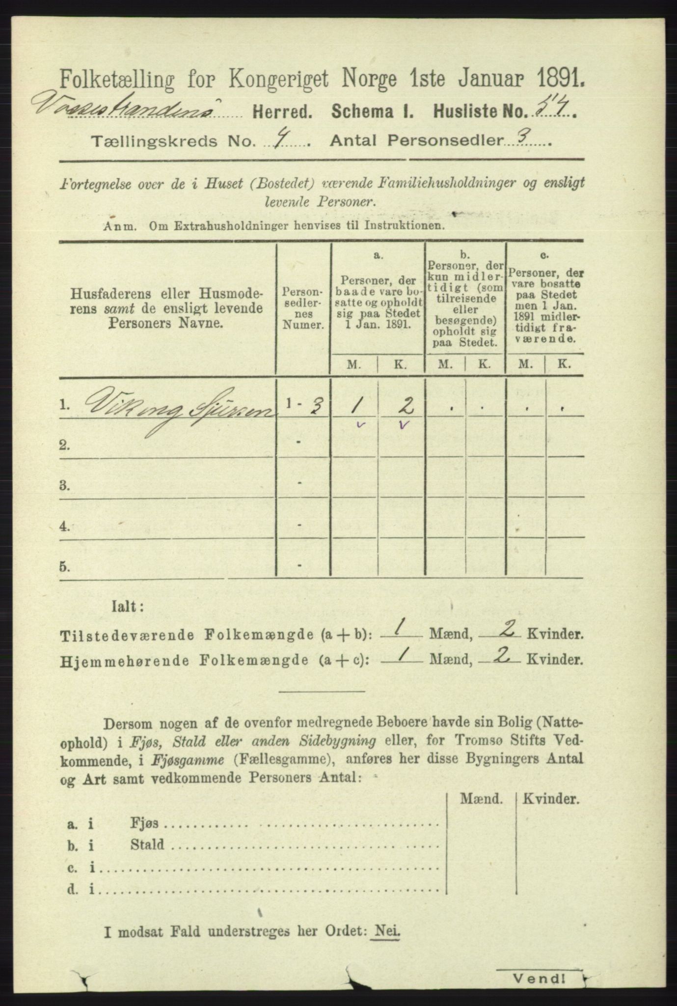 RA, 1891 census for 1236 Vossestrand, 1891, p. 1520