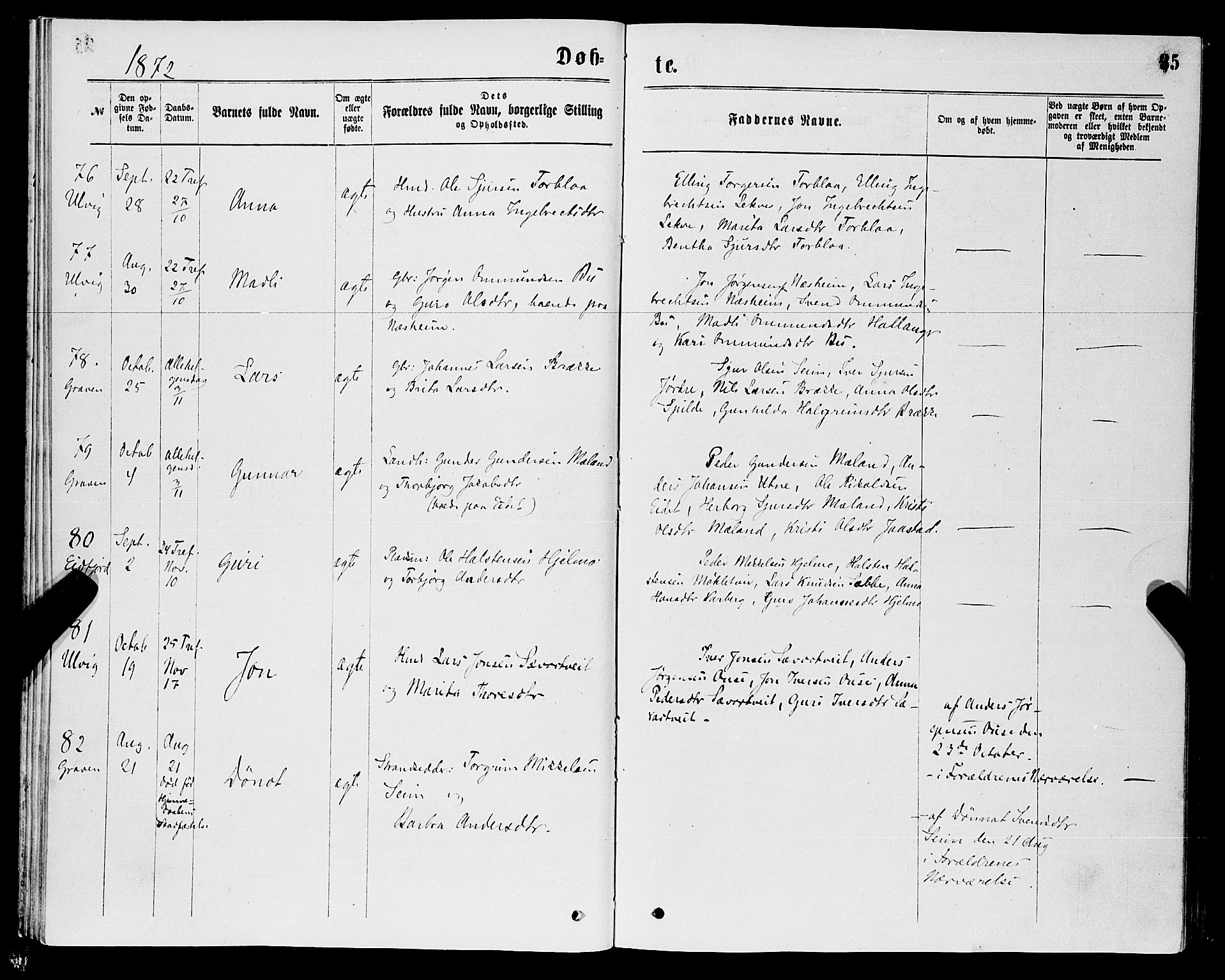 Ulvik sokneprestembete, AV/SAB-A-78801/H/Haa: Parish register (official) no. A 16, 1870-1878, p. 35